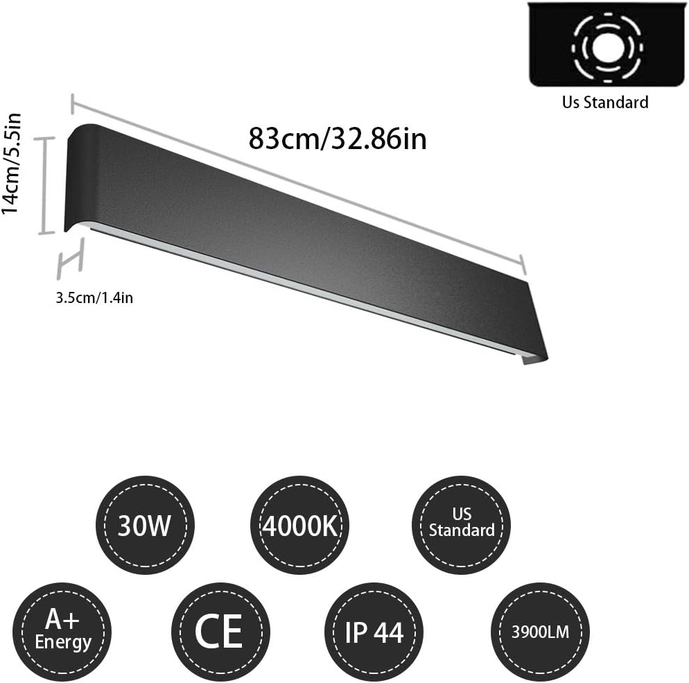 Ralbay Modern Black Bathroom Vanity Light 32.6inch Vanity Light for Bathroom 30W Up and Down Indoor Wall Lighting Fixtures Natural White 4000K