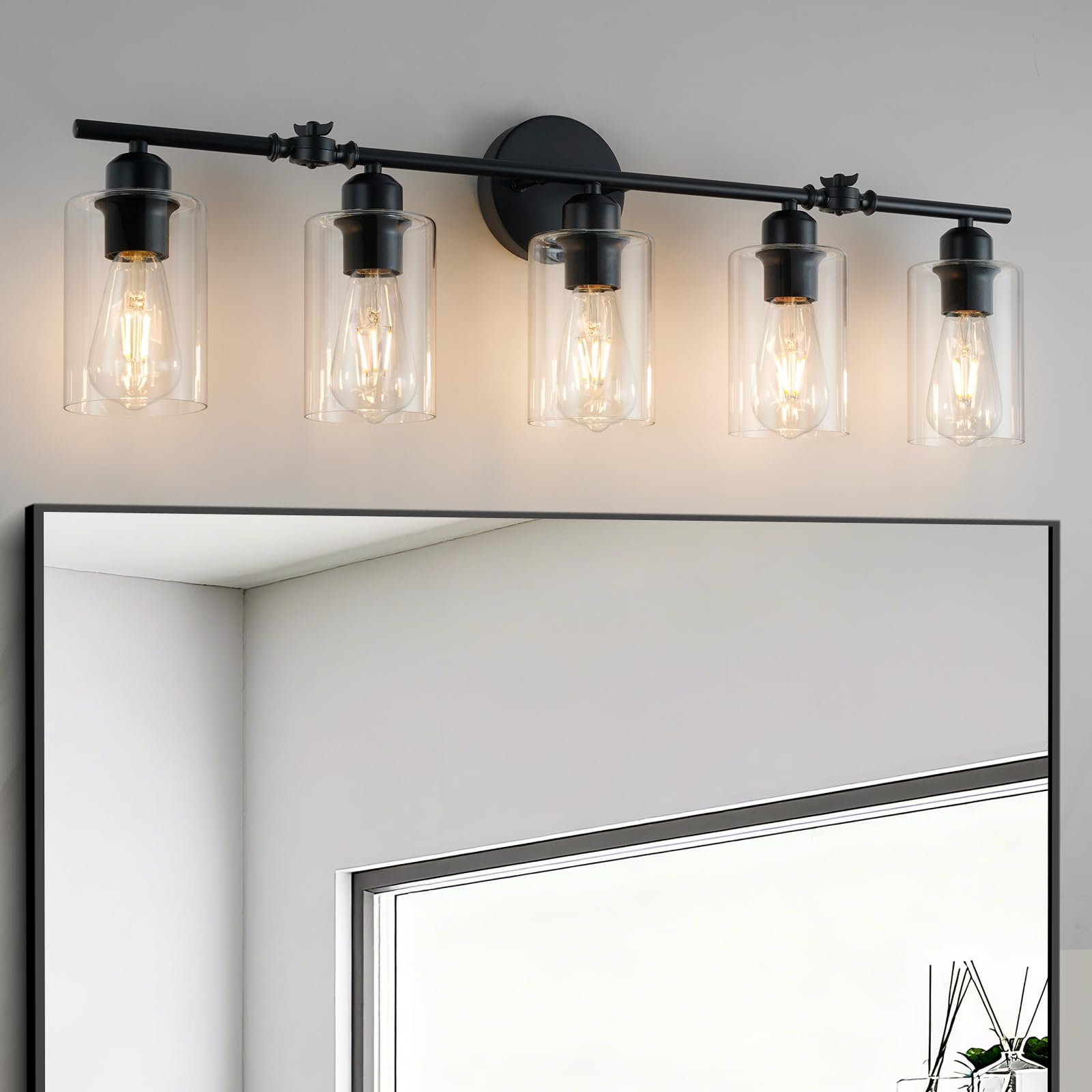 Modern Vanity Lights - Matte Black, Clear Glass Shade, Wall Sconce for Bathroom & Bedroom, 2 Pack