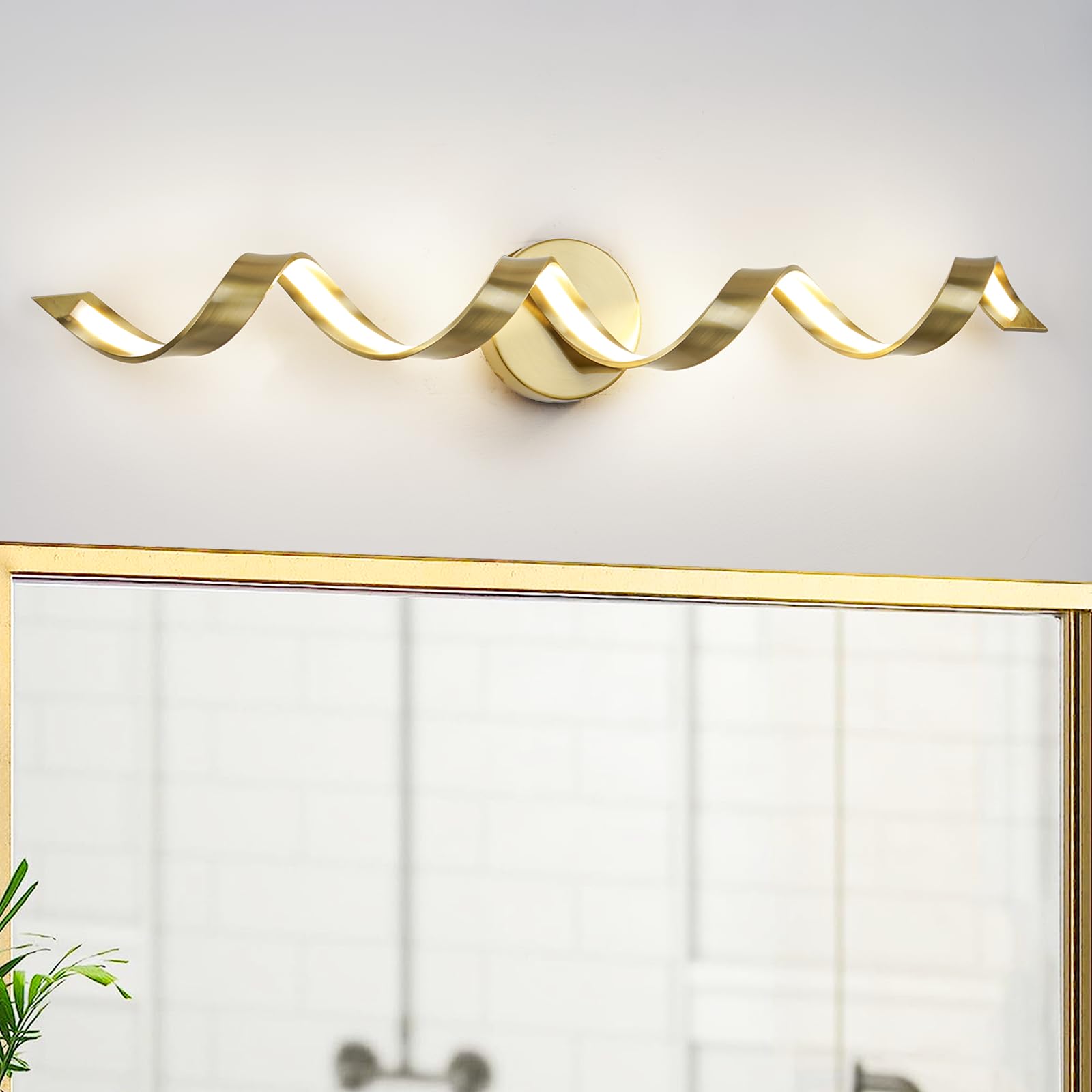 LED Modern Bathroom Vanity Light Fixtures, 24 inch Matte Black Wall Lamp Bedroom 4000K, Spiral Design Wall Sconce for Mirror, Living Room, Bedroom, Hallway 15W