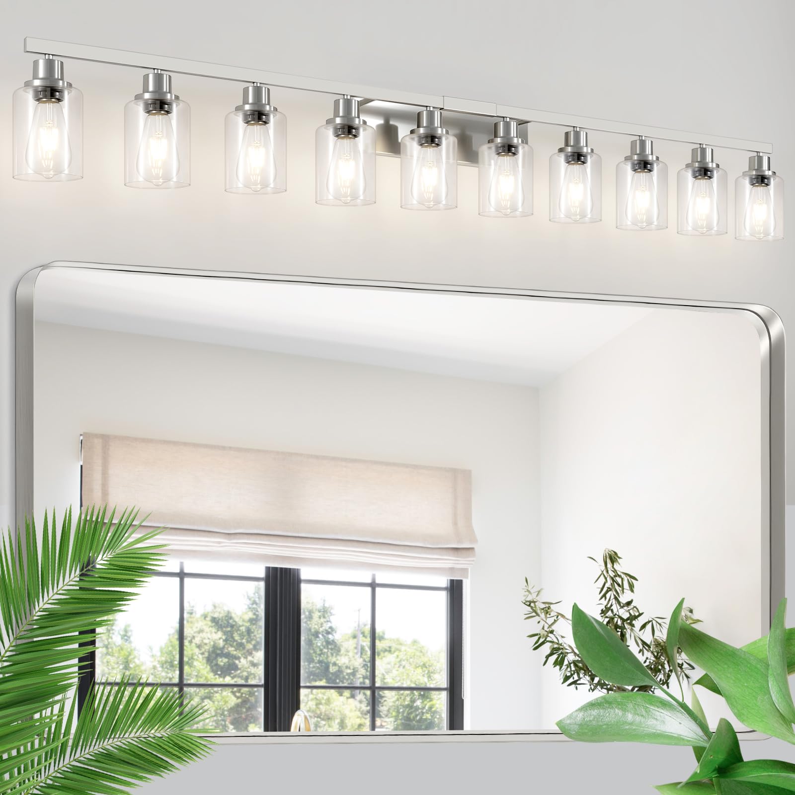 4-Light Bathroom Vanity Light, Modern Matte Black Wall Sconce Lighting with Clear Glass Shade, Bathroom Lighting Fixtures Over Mirror,Vintage Wall Mounted Lamps for Mirror Bedroom,Living Room