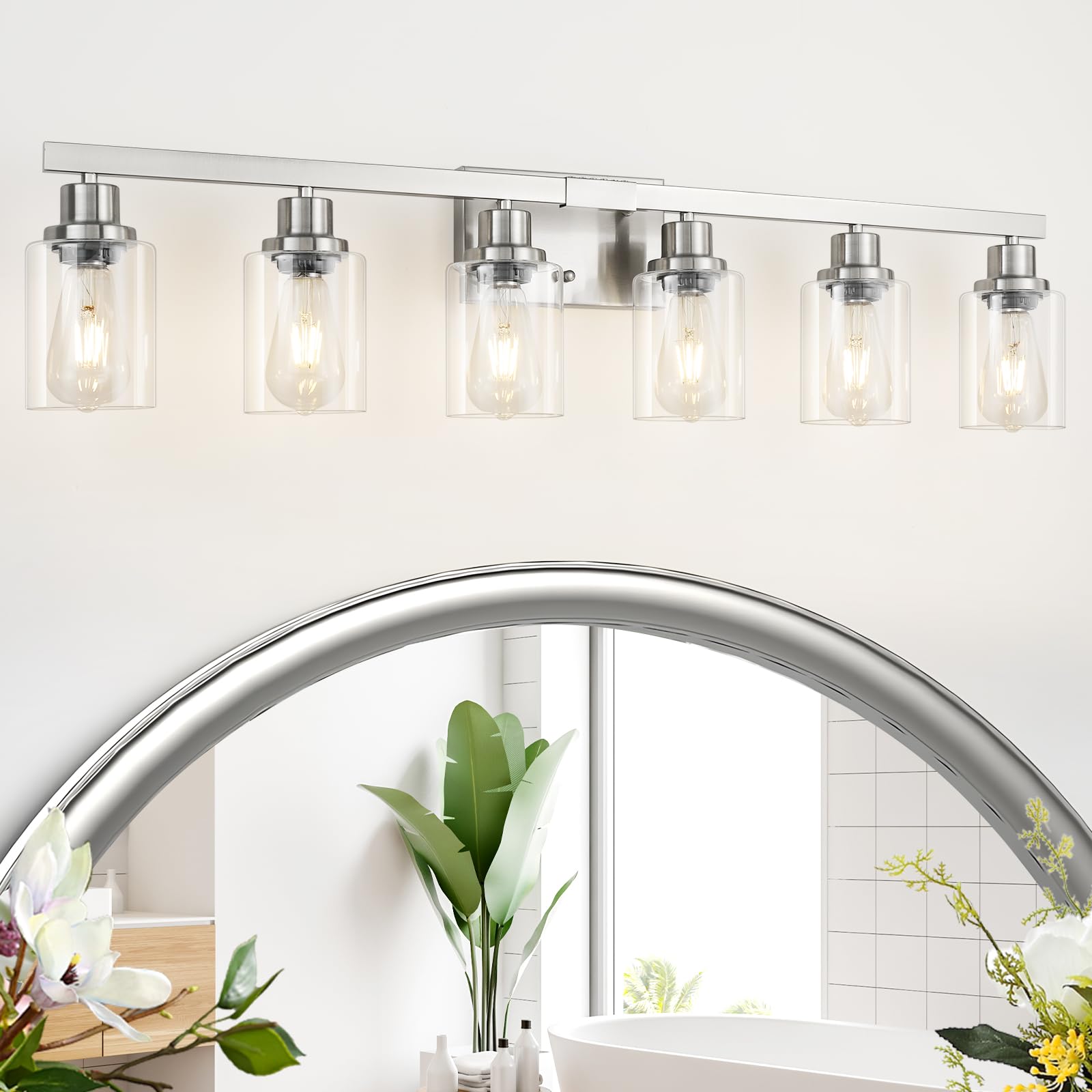 4-Light Bathroom Vanity Light, Modern Matte Black Wall Sconce Lighting with Clear Glass Shade, Bathroom Lighting Fixtures Over Mirror,Vintage Wall Mounted Lamps for Mirror Bedroom,Living Room