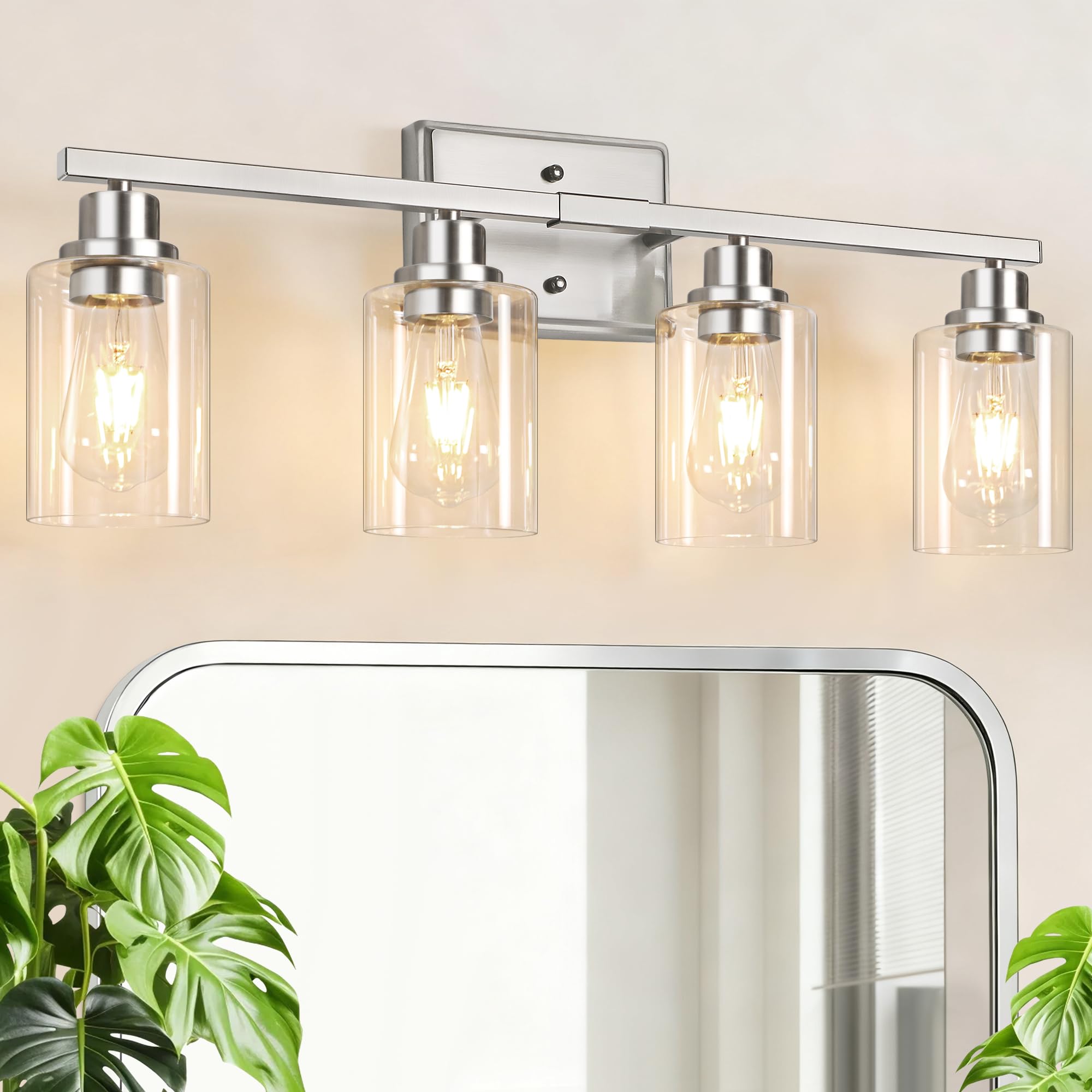 Unicozin 3 Light Bathroom Light Fixtures, Modern Vanity Lights Over Mirror, Black Wall Lamp with Clear Glass for Living Room Cabinet Bedroom Porch