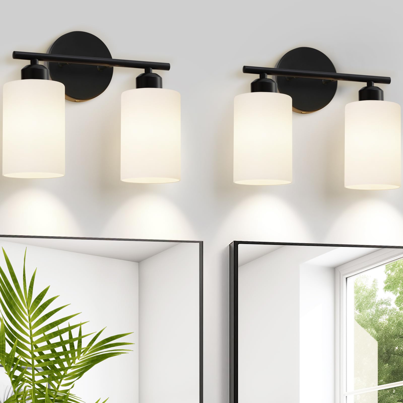 Modern Vanity Lights - Matte Black, Clear Glass Shade, Wall Sconce for Bathroom & Bedroom, 2 Pack