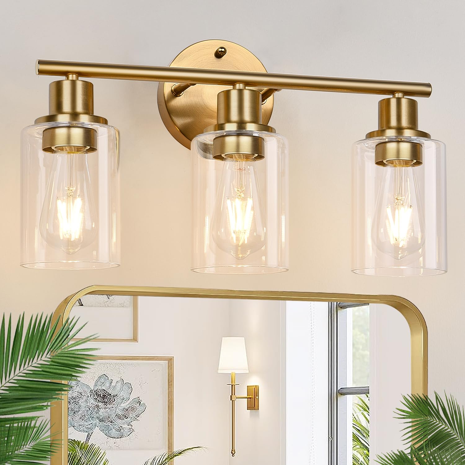 Zarbitta 3-Light Bathroom Light Fixtures, 17.23" Black Modern Vanity Lights with Clear Glass Shade, Bathroom Wall Lamp for Mirror Kitchen Living Room Hallway Cabinet Porch