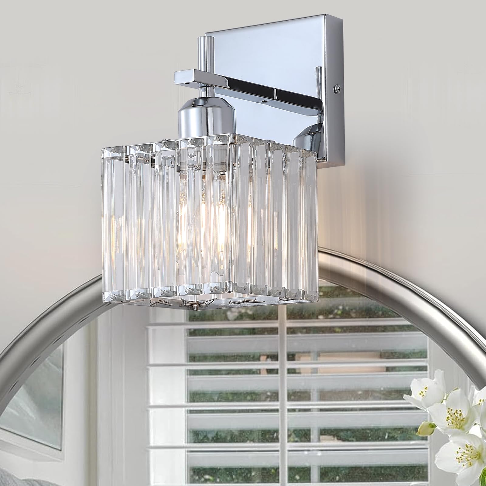 Modern Crystal Bathroom Vanity Lights, 3-Lights Matte Black Bathroom Light Fixtures Over Mirror,Wall Lamp for Living Room Hallway Cabinet