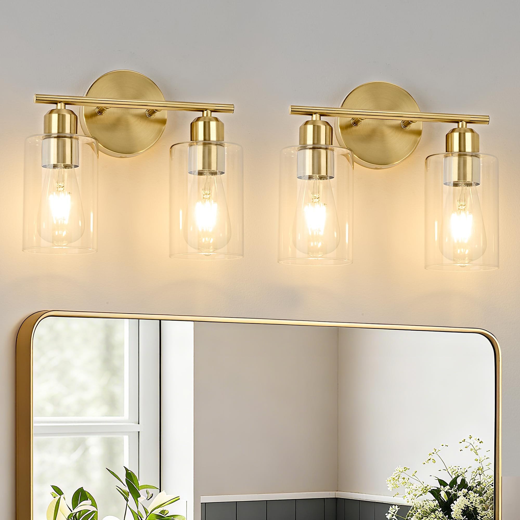 Modern Vanity Lights - Matte Black, Clear Glass Shade, Wall Sconce for Bathroom & Bedroom, 2 Pack