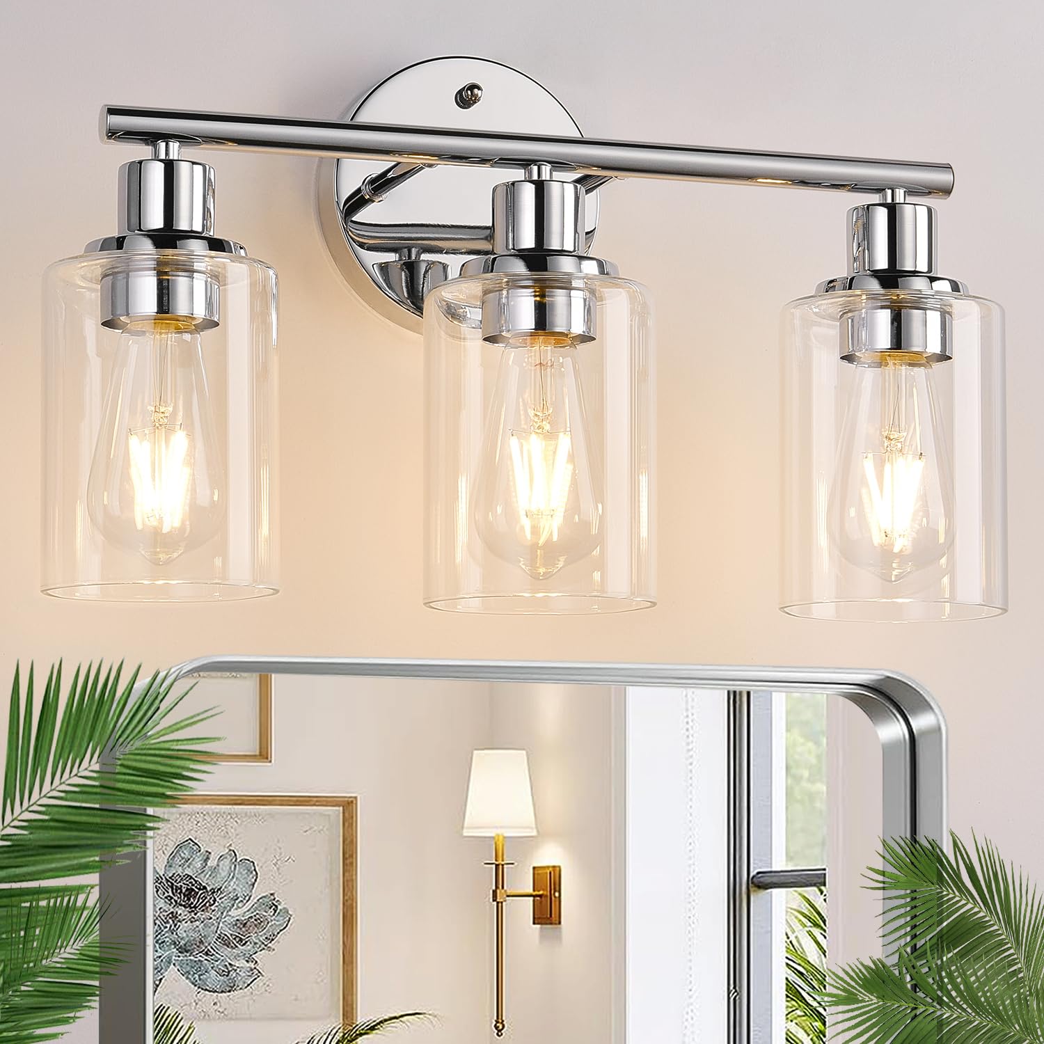 Zarbitta 3-Light Bathroom Light Fixtures, 17.23" Black Modern Vanity Lights with Clear Glass Shade, Bathroom Wall Lamp for Mirror Kitchen Living Room Hallway Cabinet Porch