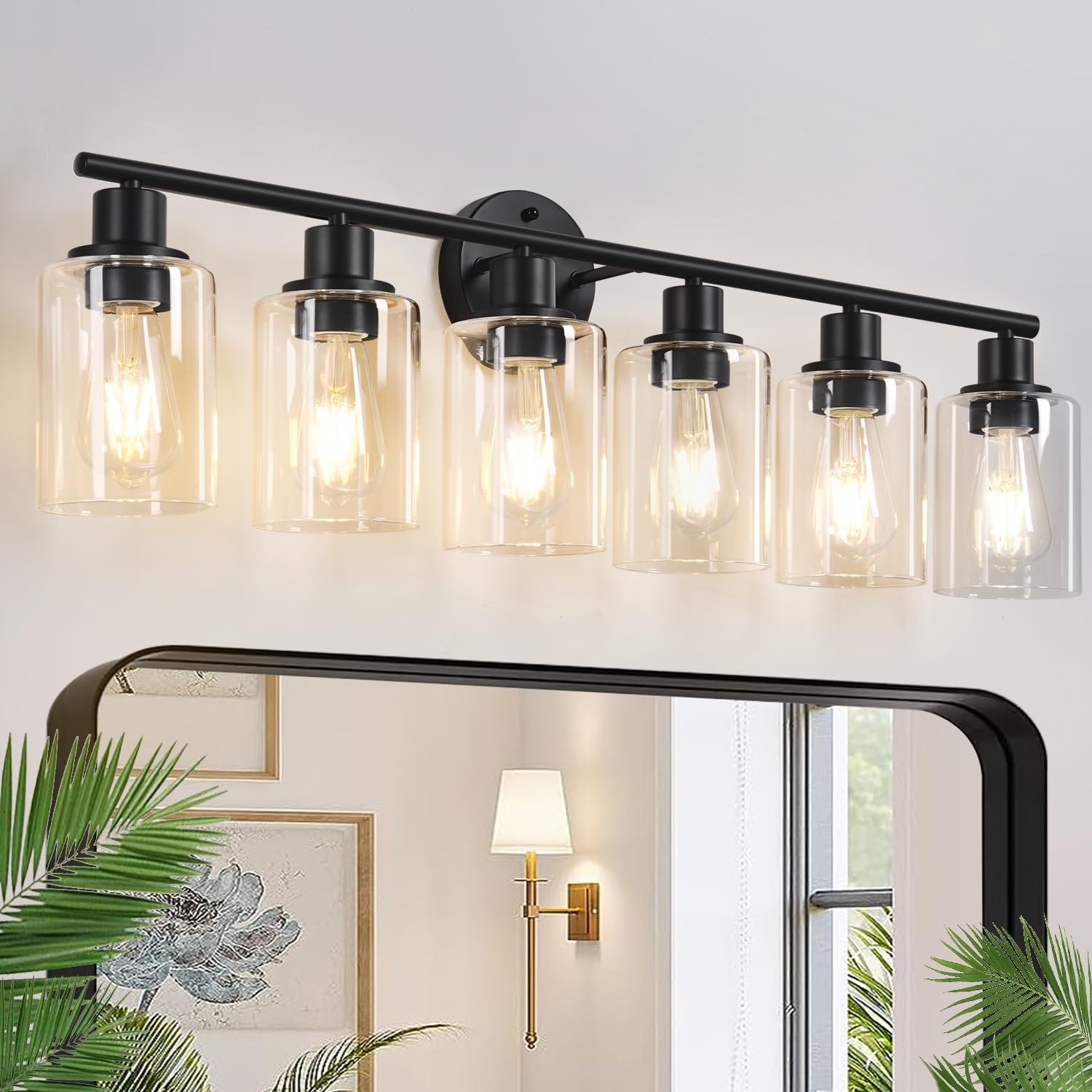 Zarbitta 3-Light Bathroom Light Fixtures, 17.23" Black Modern Vanity Lights with Clear Glass Shade, Bathroom Wall Lamp for Mirror Kitchen Living Room Hallway Cabinet Porch