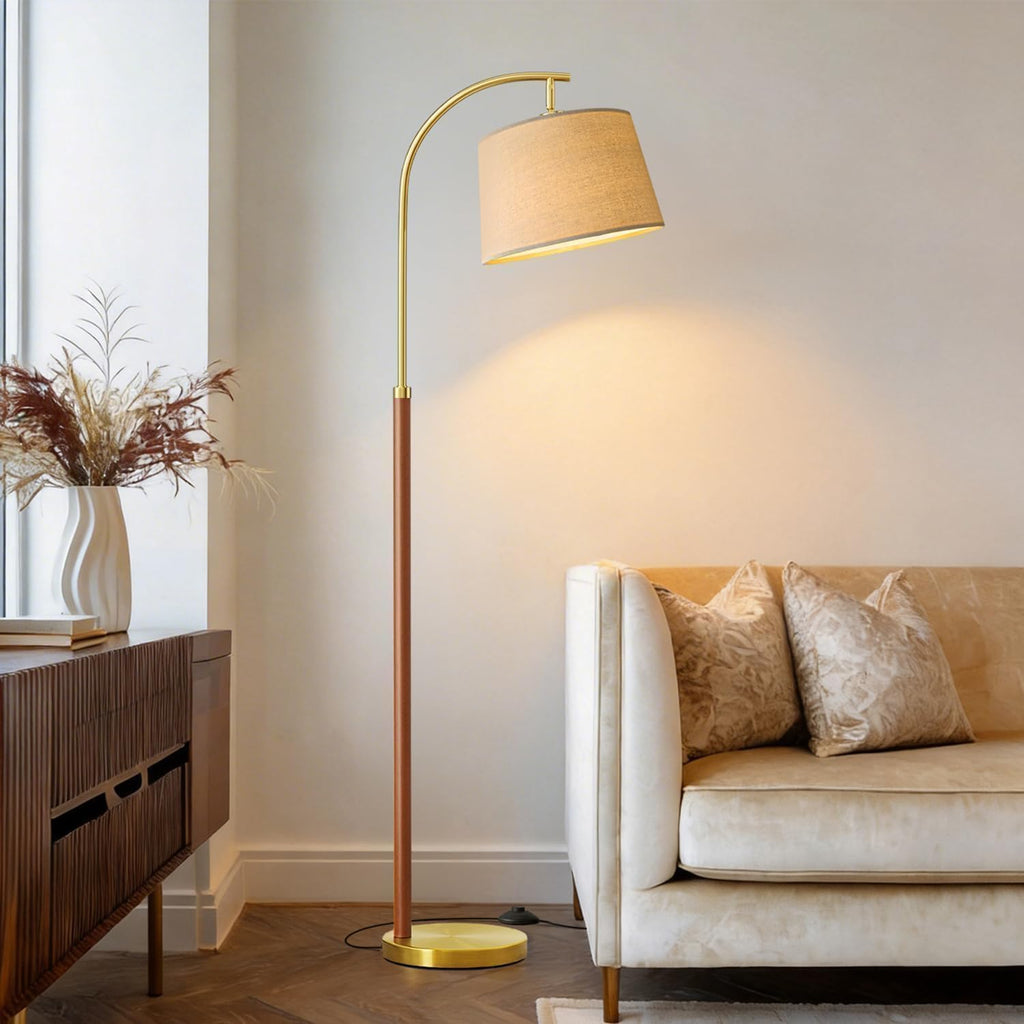 G-SAFAVA Real Wood Floor Lamps for Living Room Bedroom, 62.5" Mid Century Modern Lamp Gold Standing Tall Arc Lamps with Foot Switch, Floor Lamps for Nursery Office Decor Corner Reading Room Light