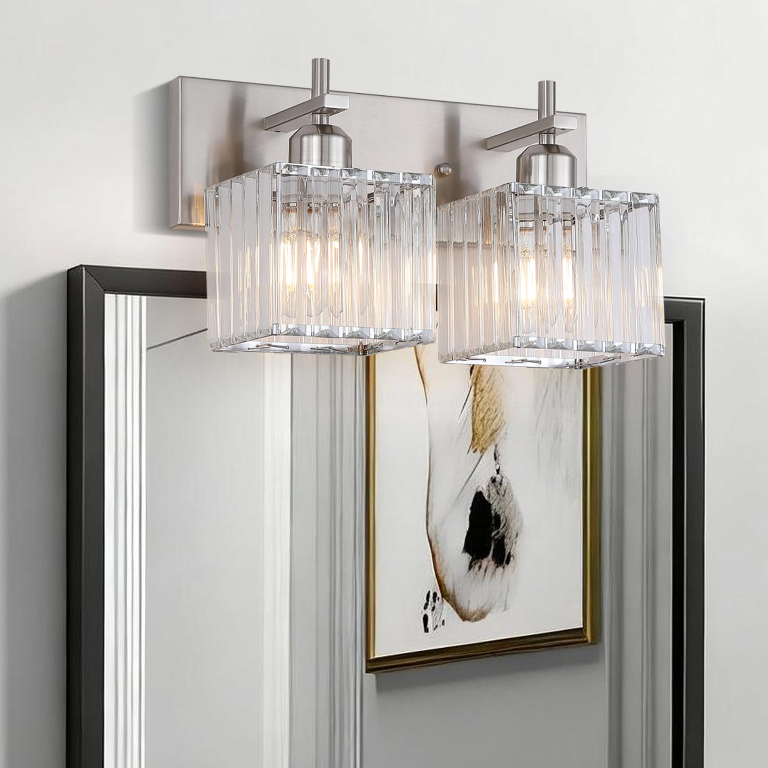 Modern Crystal Bathroom Vanity Lights, 3-Lights Matte Black Bathroom Light Fixtures Over Mirror,Wall Lamp for Living Room Hallway Cabinet