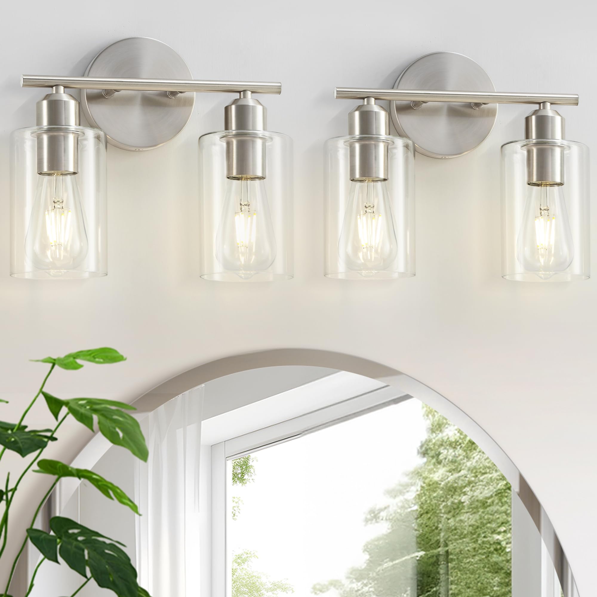 Modern Vanity Lights - Matte Black, Clear Glass Shade, Wall Sconce for Bathroom & Bedroom, 2 Pack