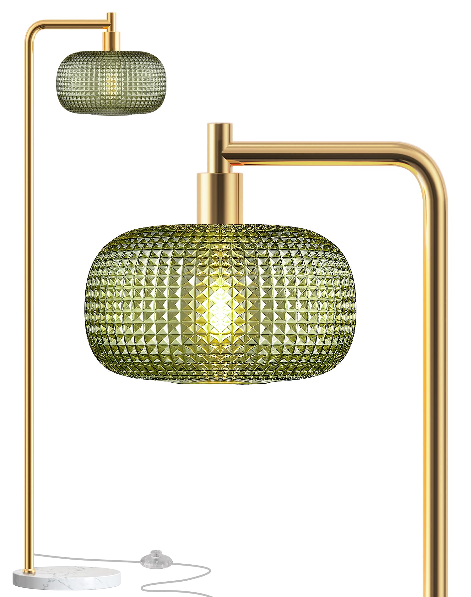 QiMH Glass Floor Lamp for Living Room, 67” Modern Standing Lamp with Cream Ribbed Glass Lampshade Pedal Switch Tall Lamp for Bedroom, Brushed Gold (2700K LED Bulb Included)