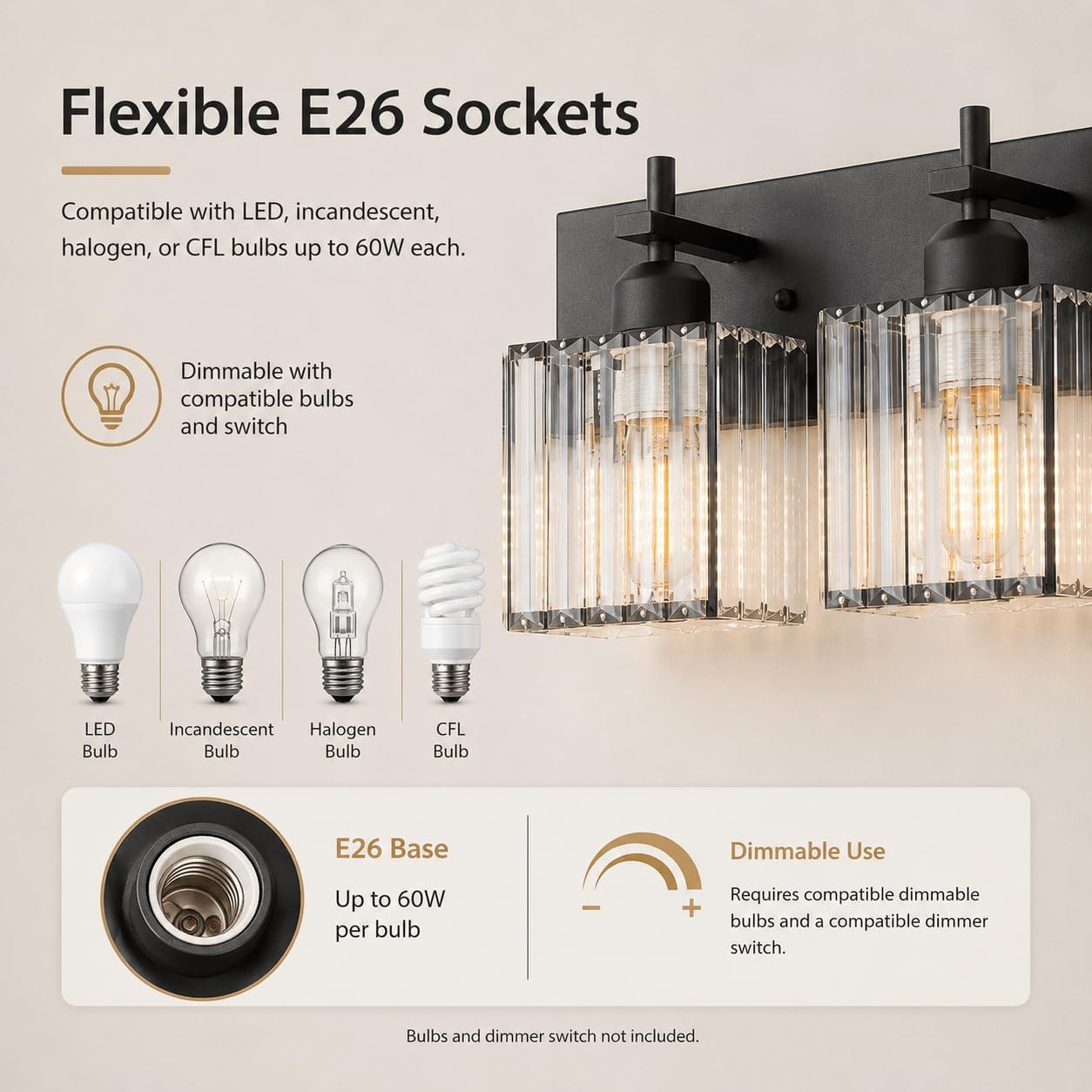 Modern Crystal Bathroom Vanity Lights, 3-Lights Matte Black Bathroom Light Fixtures Over Mirror,Wall Lamp for Living Room Hallway Cabinet