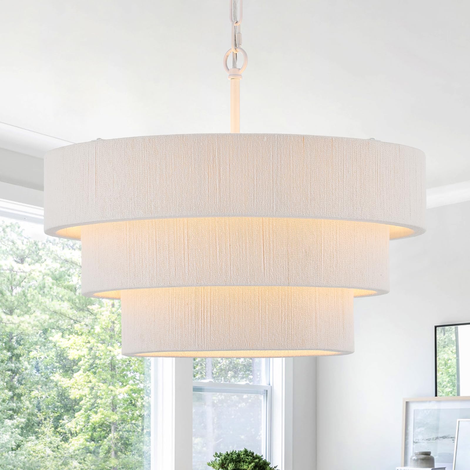20" Rattan Pendant Light, Boho Woven Chandelier for Home Decor