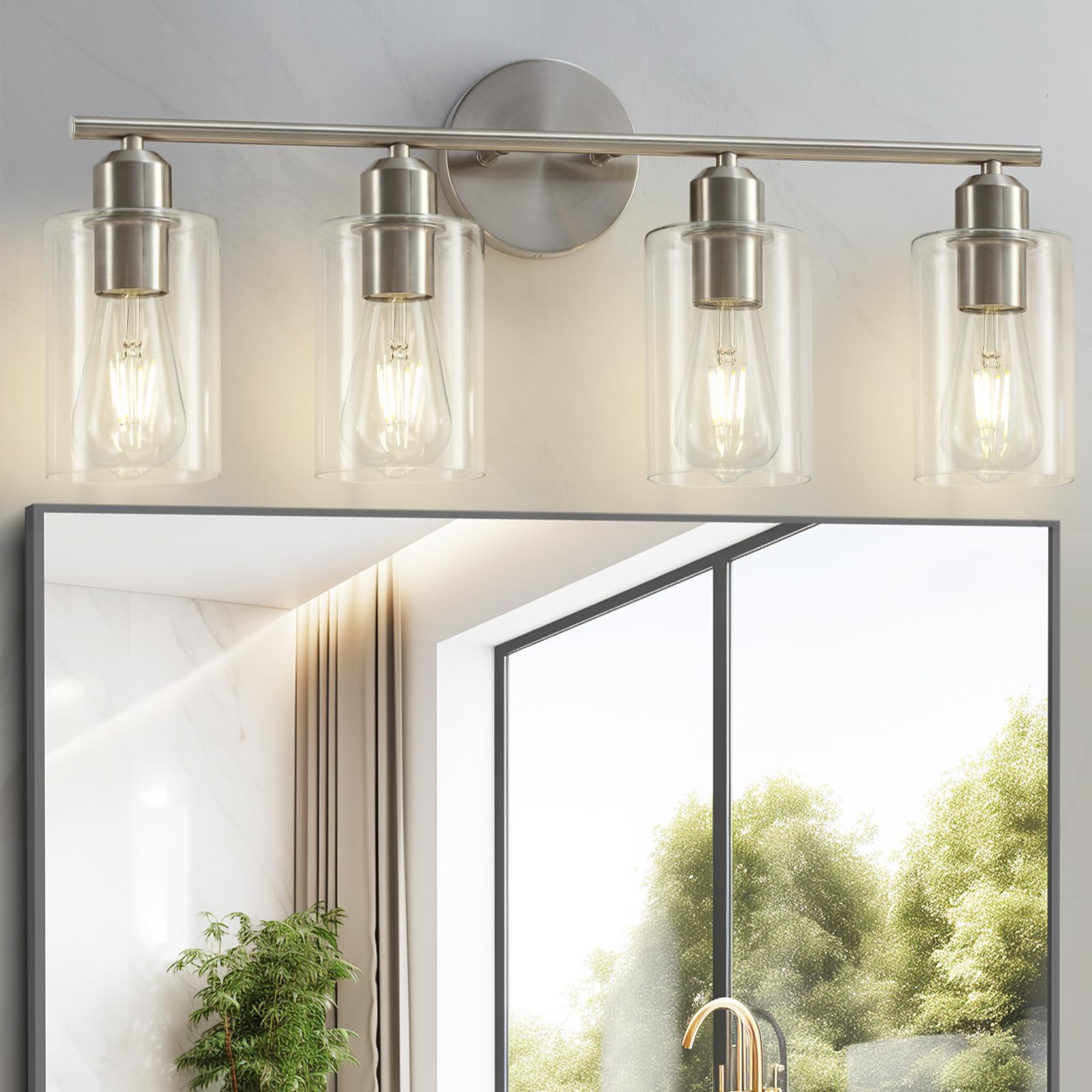 Modern Vanity Lights - Matte Black, Clear Glass Shade, Wall Sconce for Bathroom & Bedroom, 2 Pack