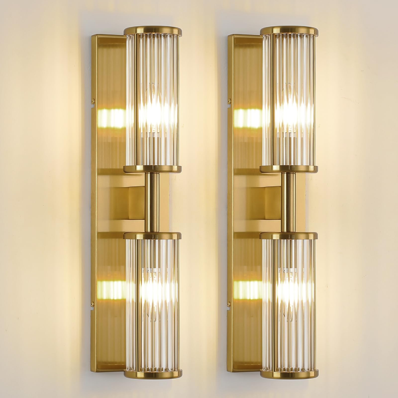 2-Light Modern Vanity Wall Lamp in Matte Black, Industrial Bathroom Lighting with Glass Rod Shades, Adjustable Modern Mirror Lights for Bedroom & Bathroom, Wall Sconce for Makeup Vanity