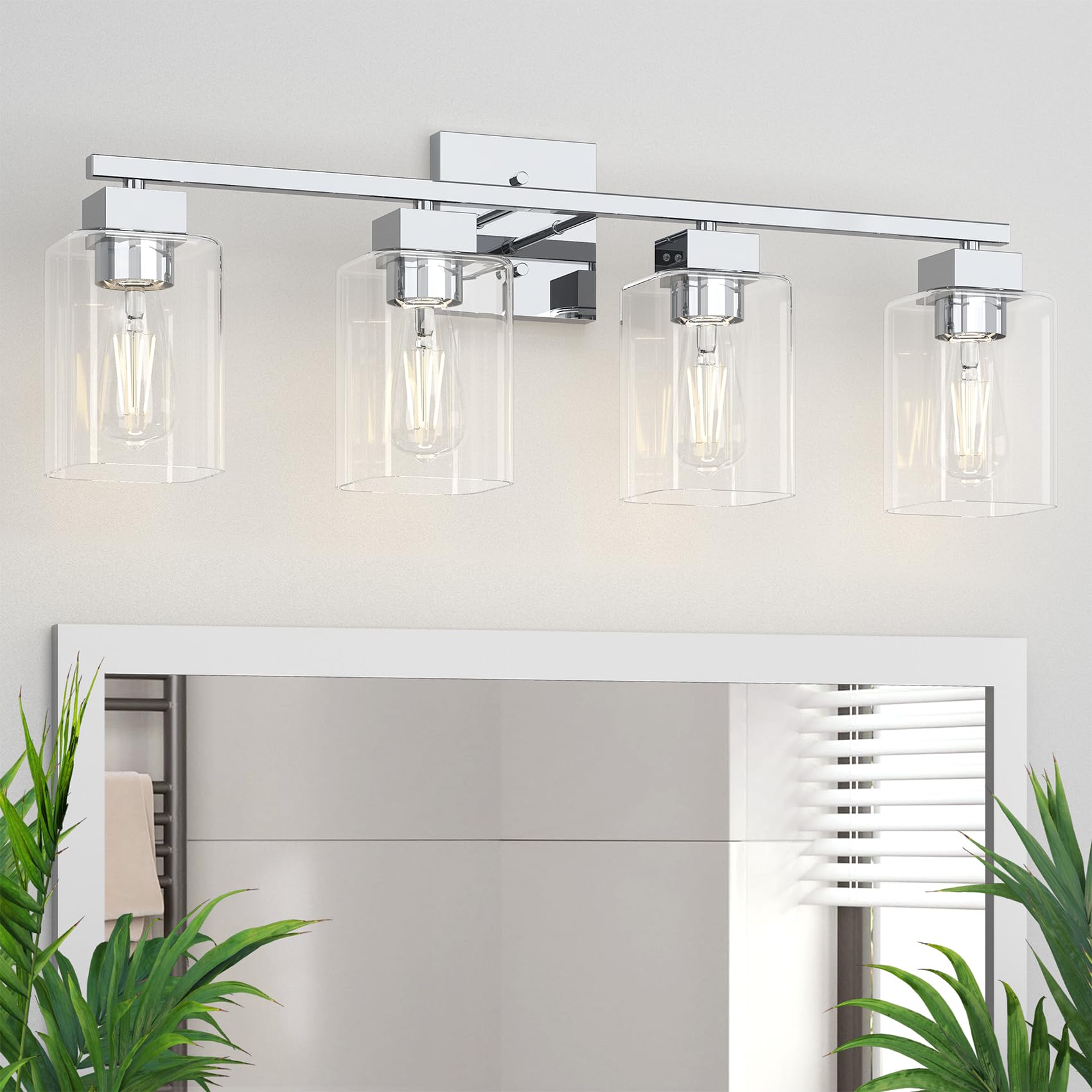 Matte Black Bathroom Vanity Light, 3-Light Vanity Lighting fixtures Over Mirror, Square Design & UL Certification, Wall Sconces with Clear Glass Shades, E26 Socket (Bulbs Not Included)