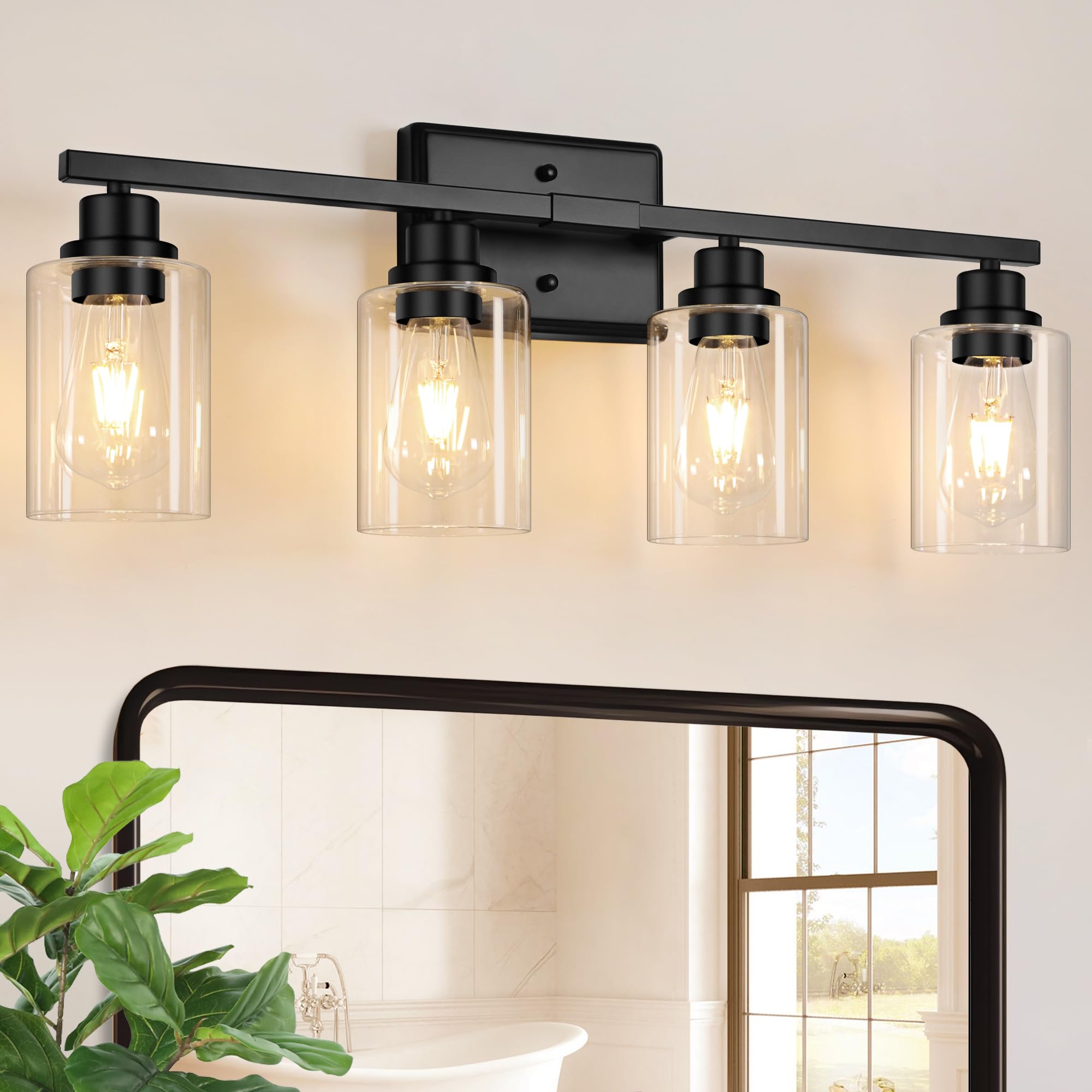 Unicozin 3 Light Bathroom Light Fixtures, Modern Vanity Lights Over Mirror, Black Wall Lamp with Clear Glass for Living Room Cabinet Bedroom Porch