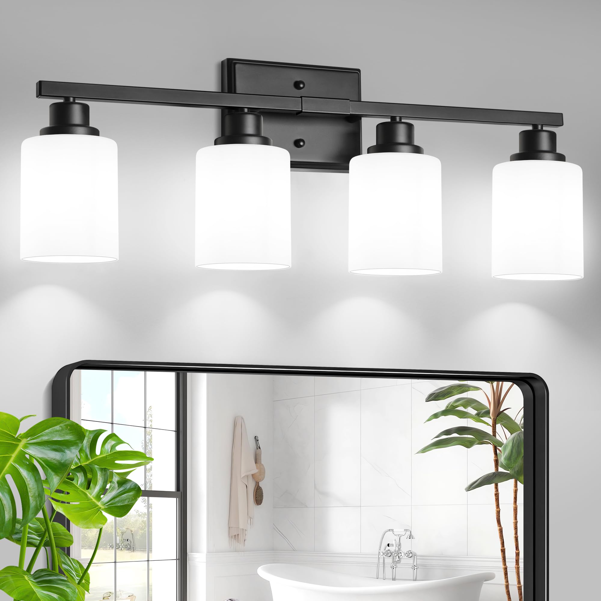 Unicozin 3 Light Bathroom Light Fixtures, Modern Vanity Lights Over Mirror, Black Wall Lamp with Clear Glass for Living Room Cabinet Bedroom Porch