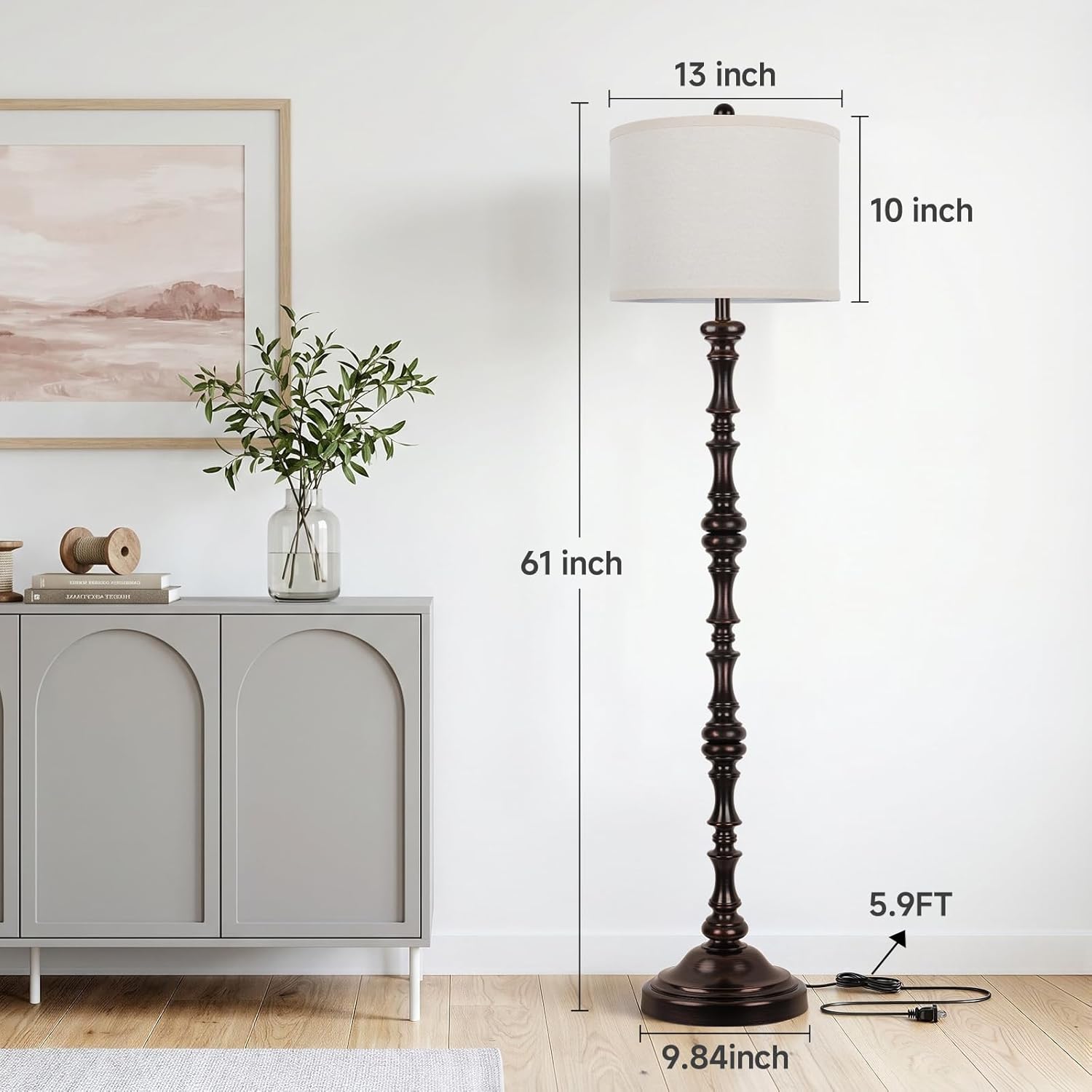 Coucrek Vintage Floor Lamp for Living Room, 61'' Farmhouse Standing Lamp with Rotary Switch, Resin Rustic Tall Floor Lamp for Bedroom, Office, E26 Base, Bulb not Included, Red Brown