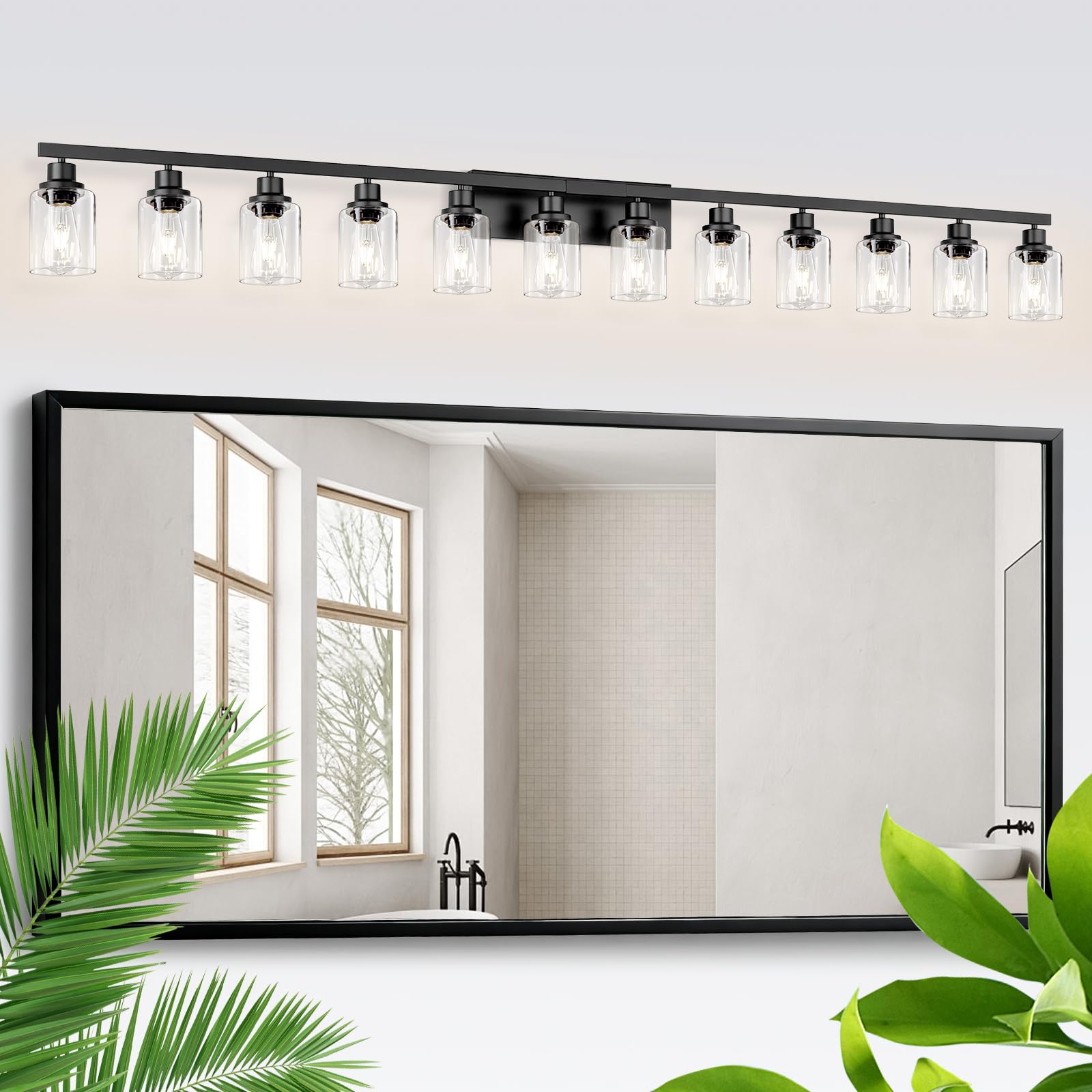 4-Light Bathroom Vanity Light, Modern Matte Black Wall Sconce Lighting with Clear Glass Shade, Bathroom Lighting Fixtures Over Mirror,Vintage Wall Mounted Lamps for Mirror Bedroom,Living Room