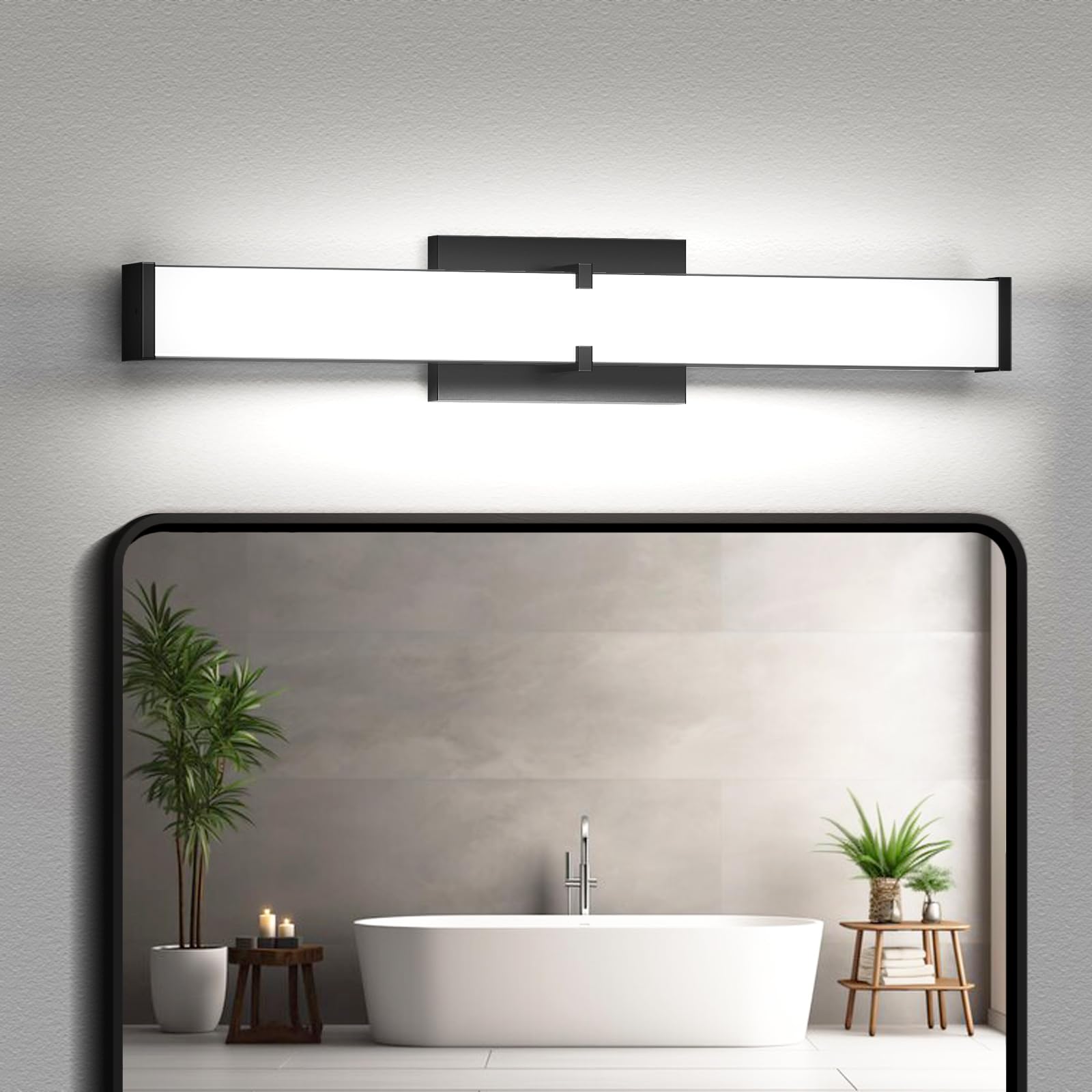 Modern 24IN Black Bathroom Vanity Light, 25W 2500 Lumen Dimmable, 5CCT, ETL Certified