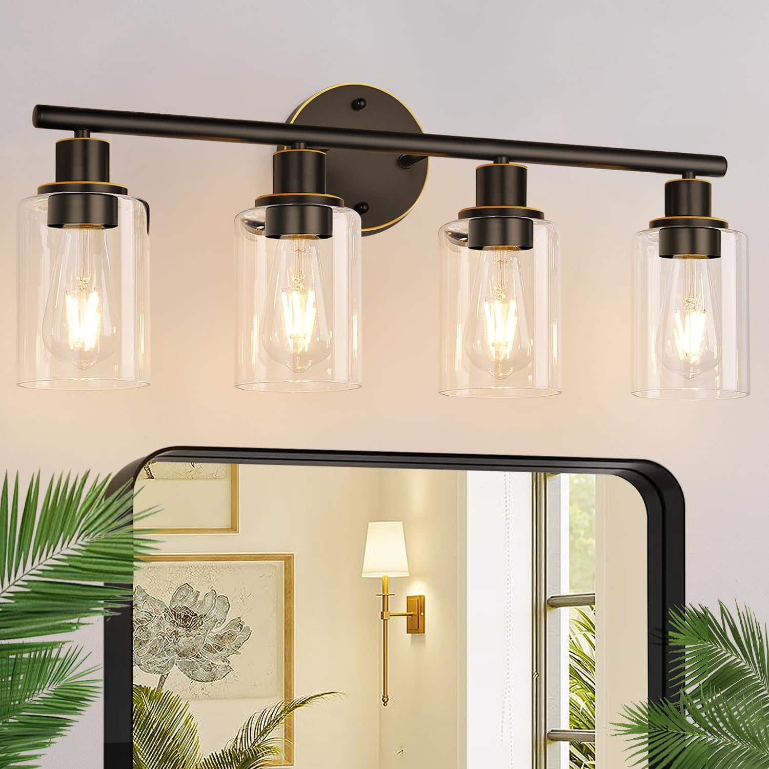 Zarbitta 3-Light Bathroom Light Fixtures, 17.23" Black Modern Vanity Lights with Clear Glass Shade, Bathroom Wall Lamp for Mirror Kitchen Living Room Hallway Cabinet Porch