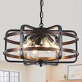 17.71" 4-Light Black Cage Chandelier, Modern Farmhouse Industrial Pendant Light for Dining Kitchen