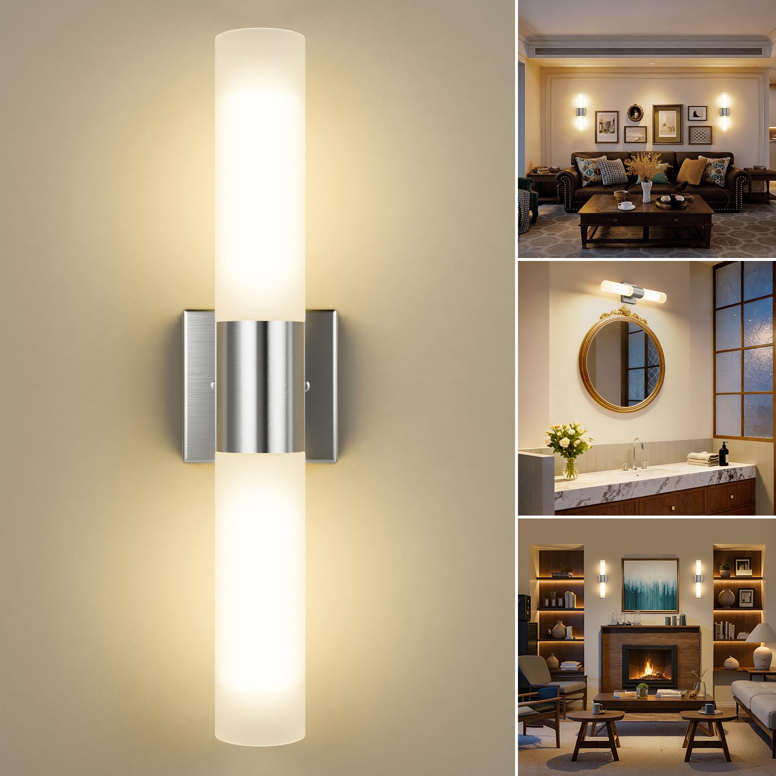 Kalium Bathroom Wall Sconce Fixture, 21 Inch Modern Vanity Lights with Frosted Glass Shade, Indoor Sconces Lighting Wall Decor Lamps for Bathrooms Living Room Stairs Bedroom (Black)