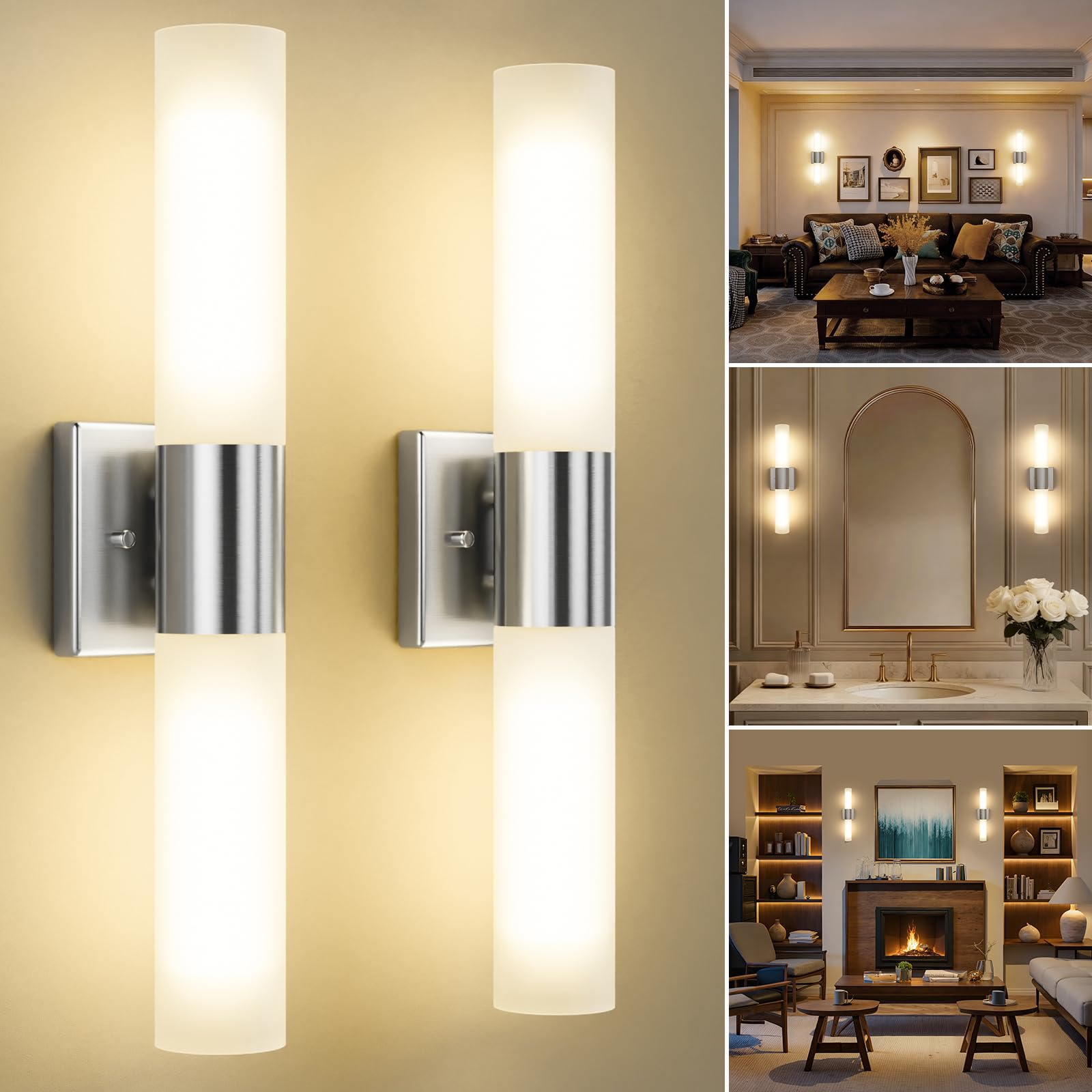 Kalium Bathroom Wall Sconce Fixture, 21 Inch Modern Vanity Lights with Frosted Glass Shade, Indoor Sconces Lighting Wall Decor Lamps for Bathrooms Living Room Stairs Bedroom (Black)