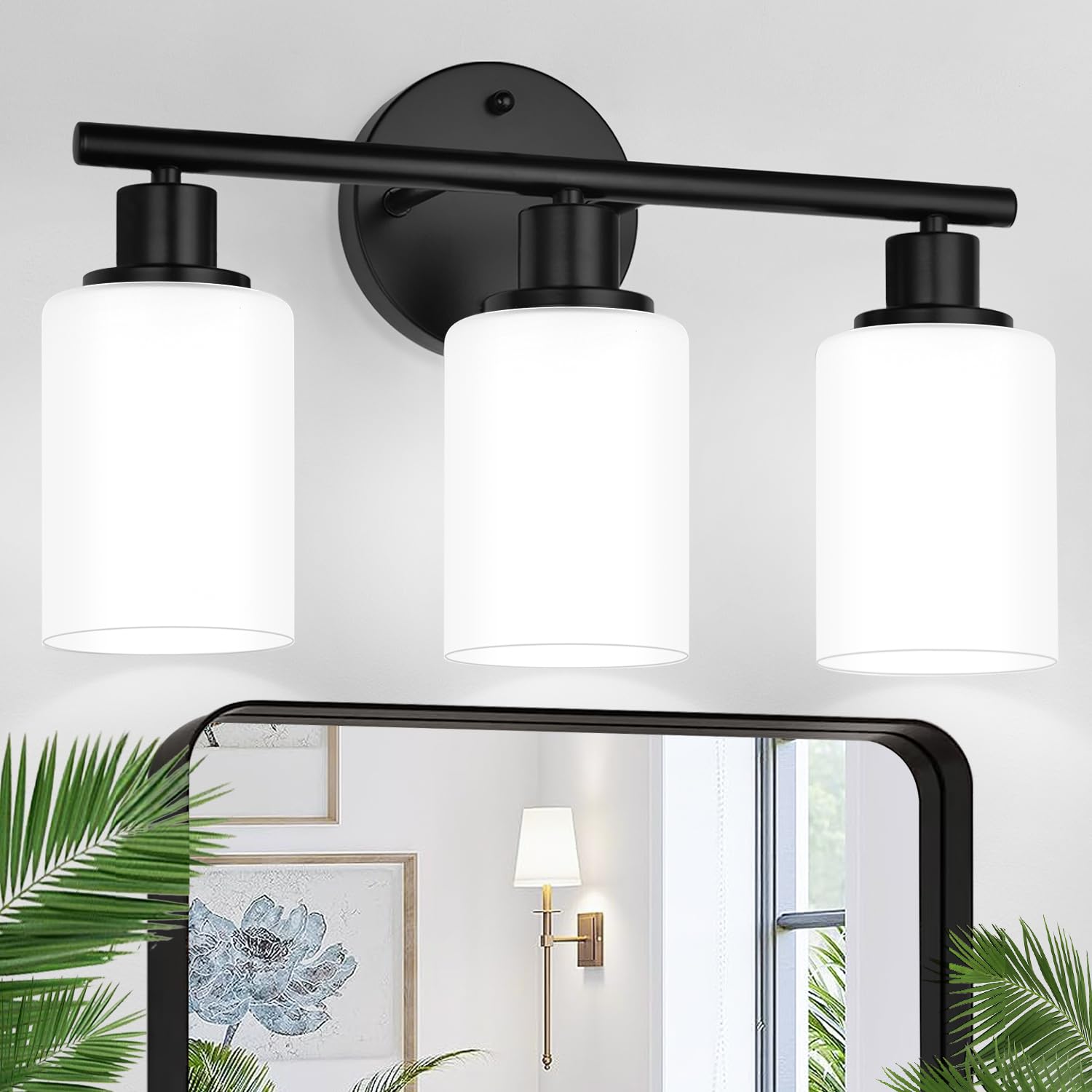 Zarbitta 3-Light Bathroom Light Fixtures, 17.23" Black Modern Vanity Lights with Clear Glass Shade, Bathroom Wall Lamp for Mirror Kitchen Living Room Hallway Cabinet Porch