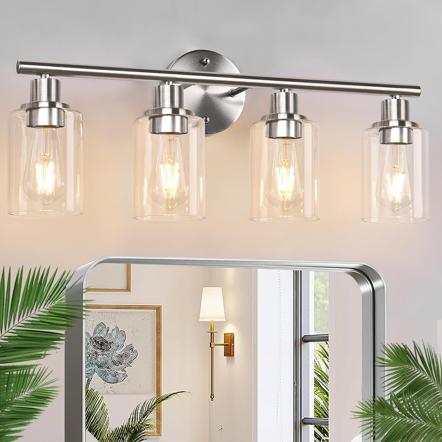 Zarbitta 3-Light Bathroom Light Fixtures, 17.23" Black Modern Vanity Lights with Clear Glass Shade, Bathroom Wall Lamp for Mirror Kitchen Living Room Hallway Cabinet Porch