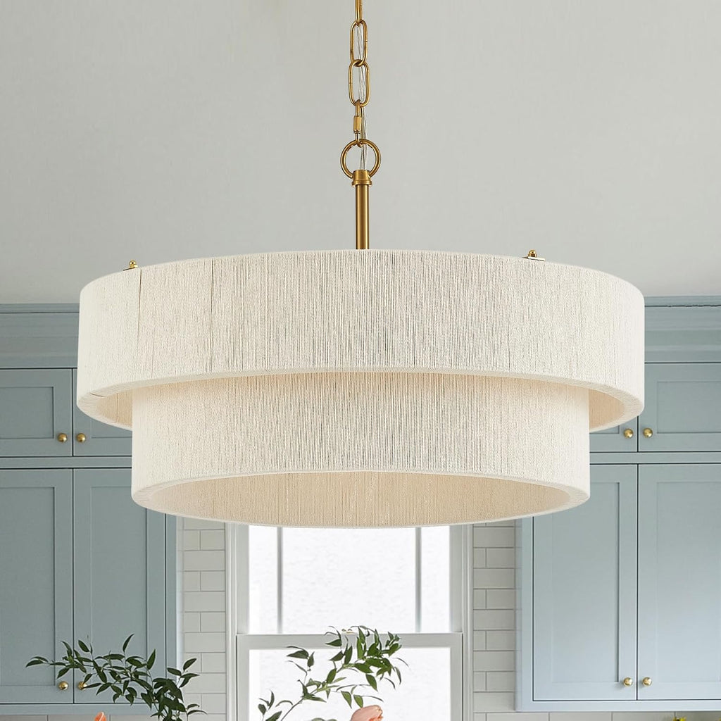 20" Rattan Pendant Light, Boho Woven Chandelier for Home Decor