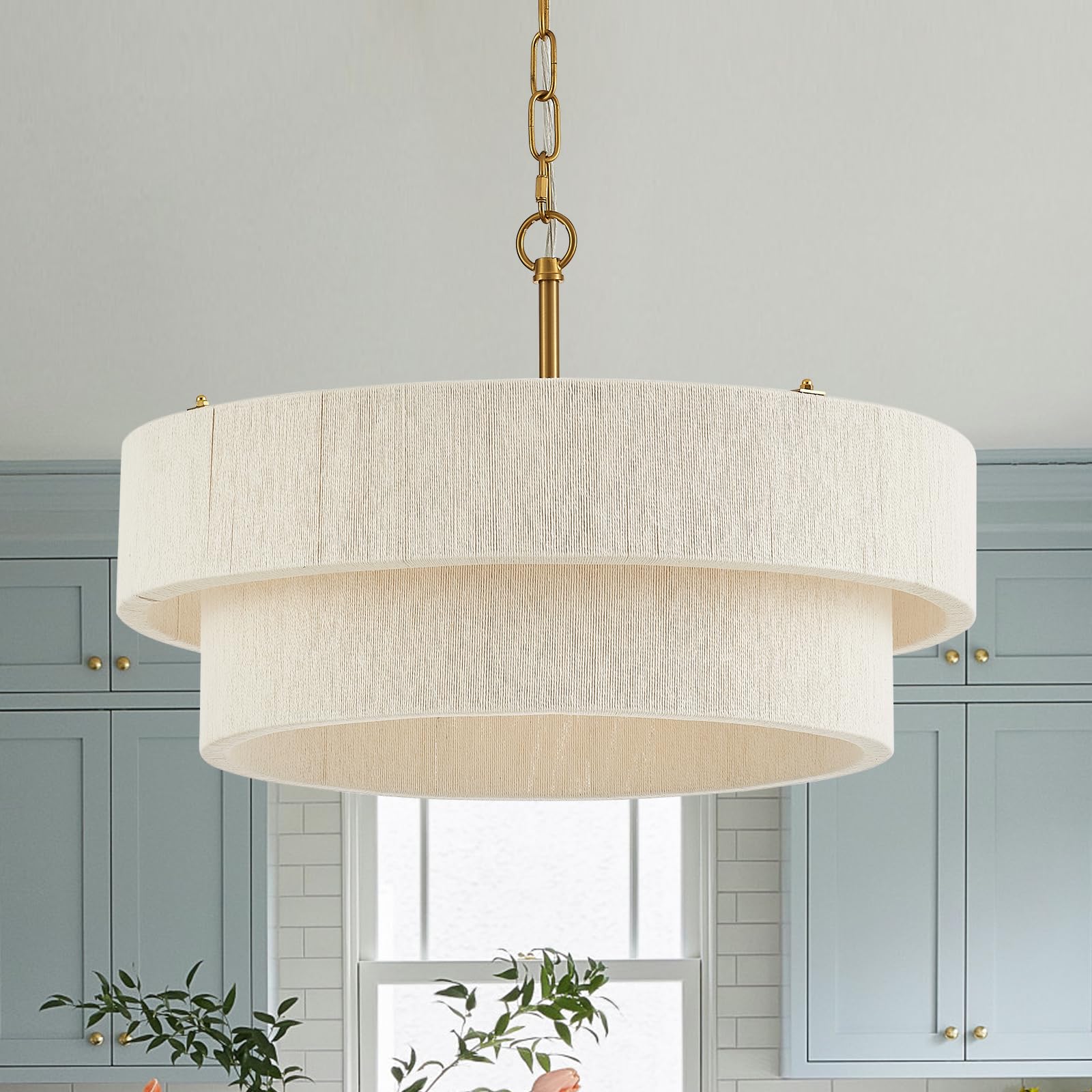 20" Rattan Pendant Light, Boho Woven Chandelier for Home Decor
