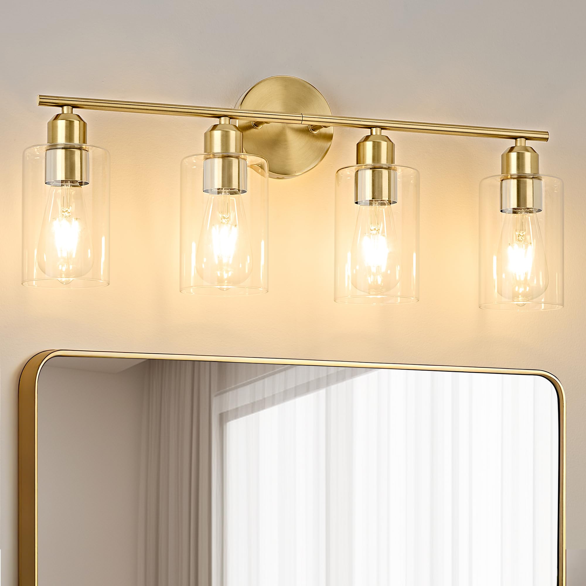 Modern Vanity Lights - Matte Black, Clear Glass Shade, Wall Sconce for Bathroom & Bedroom, 2 Pack