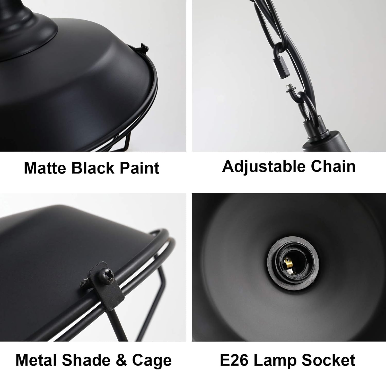 Black Farmhouse Pendant Light - 2 Pack Industrial Vintage Hanging Light Fixtures Metal Wire Cage Pendant Lighting with Adjustable Chain for Kitchen Barn Hallway Porch Dining Room
