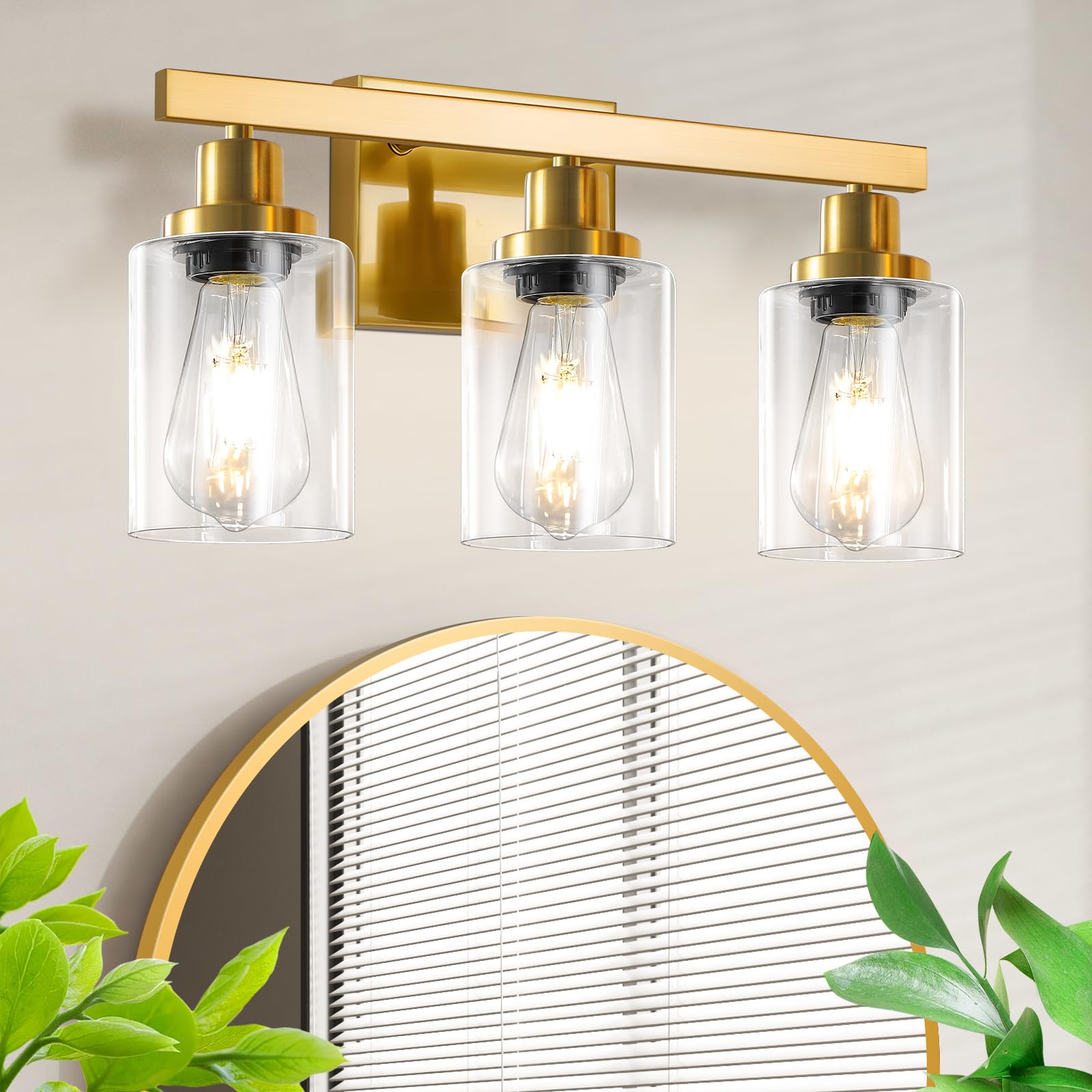 4-Light Bathroom Vanity Light, Modern Matte Black Wall Sconce Lighting with Clear Glass Shade, Bathroom Lighting Fixtures Over Mirror,Vintage Wall Mounted Lamps for Mirror Bedroom,Living Room
