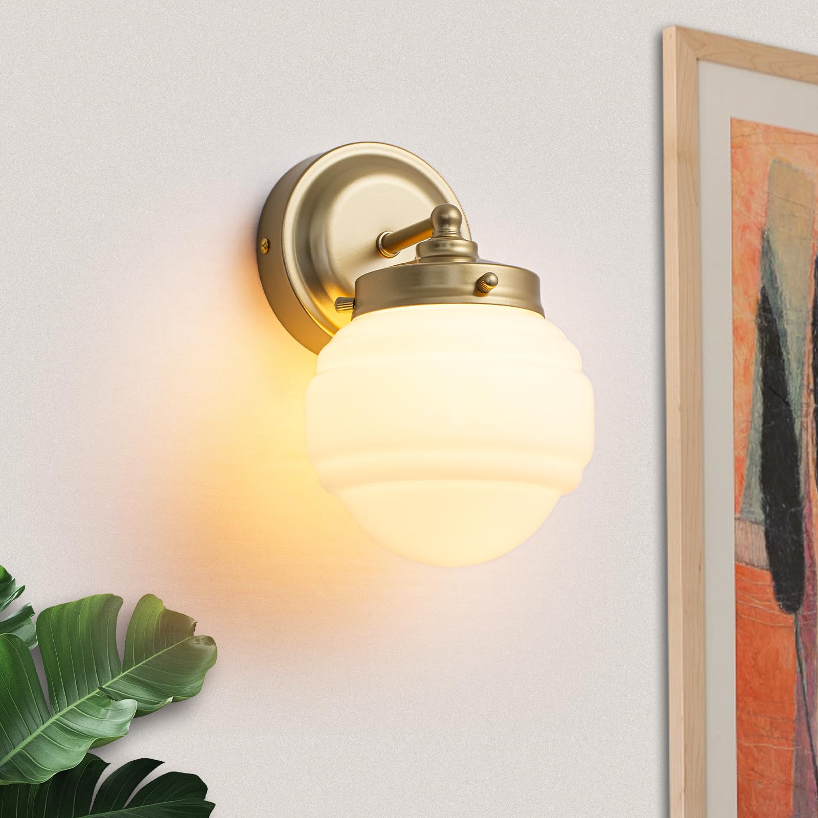 Rattan Wall Sconce Set of 2, Gold Boho Wall Sconces 12” High Hand Woven Wall Lamp Light with Rope Shade, Coastal Sconce for Vanity Bedroom Living Room Hallway Kitchen Stair (Hardwired)