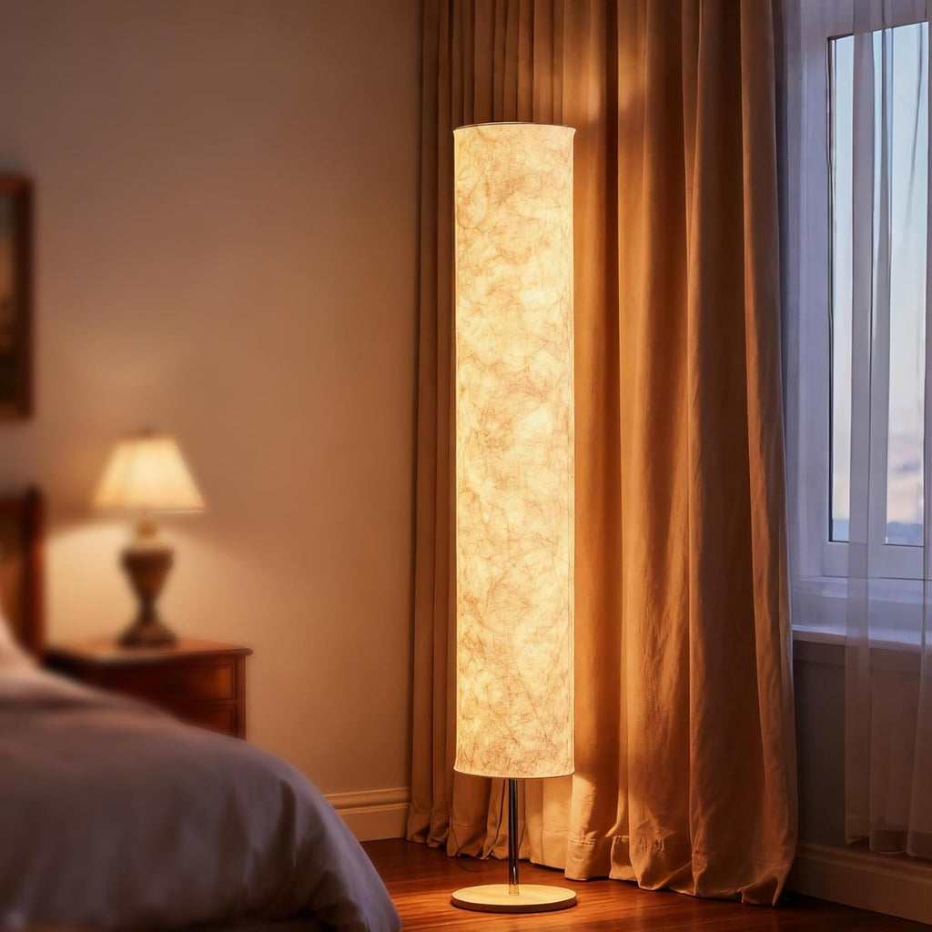 LONRISWAY 58" Soft Light Floor Lamp 3 Color Lighting Remote Control LED lamp with Tyvek Fabric Shade Column Paper Floor lamp,Brightness Adjustable for Living Room Bedroom Game Room
