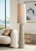 Possini Euro Design Leisa Mid Century Modern Coastal Southwest Bohemian 64 1/2" Tall Standing Floor Lamp Foot Switch Natural Hammered Pattern Living Room Bedroom House Reading Office Home Décor