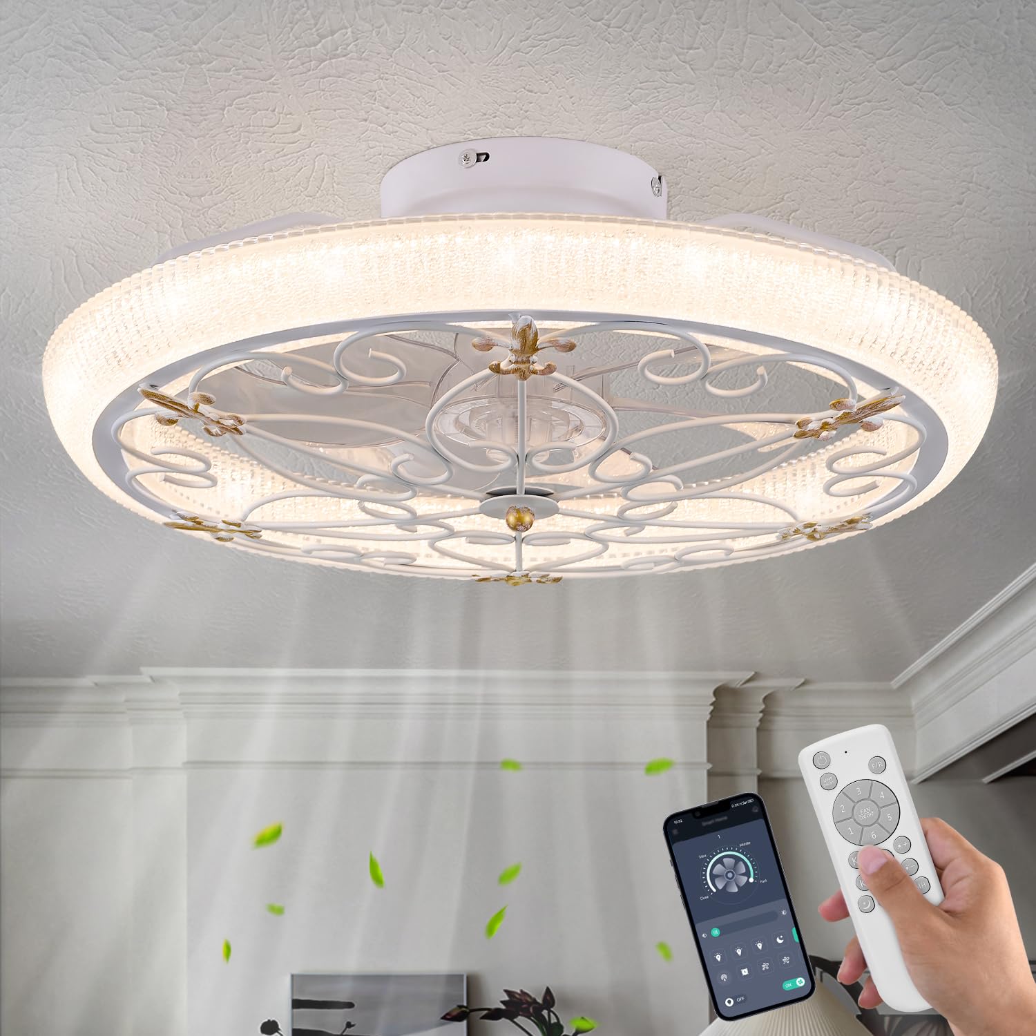 Caged Ceiling Fan with Lights Remote Control, 6 Speeds 3 Color Farmhouse Industrial Ceiling Fan with Light for Kitchen Bedroom Living Room