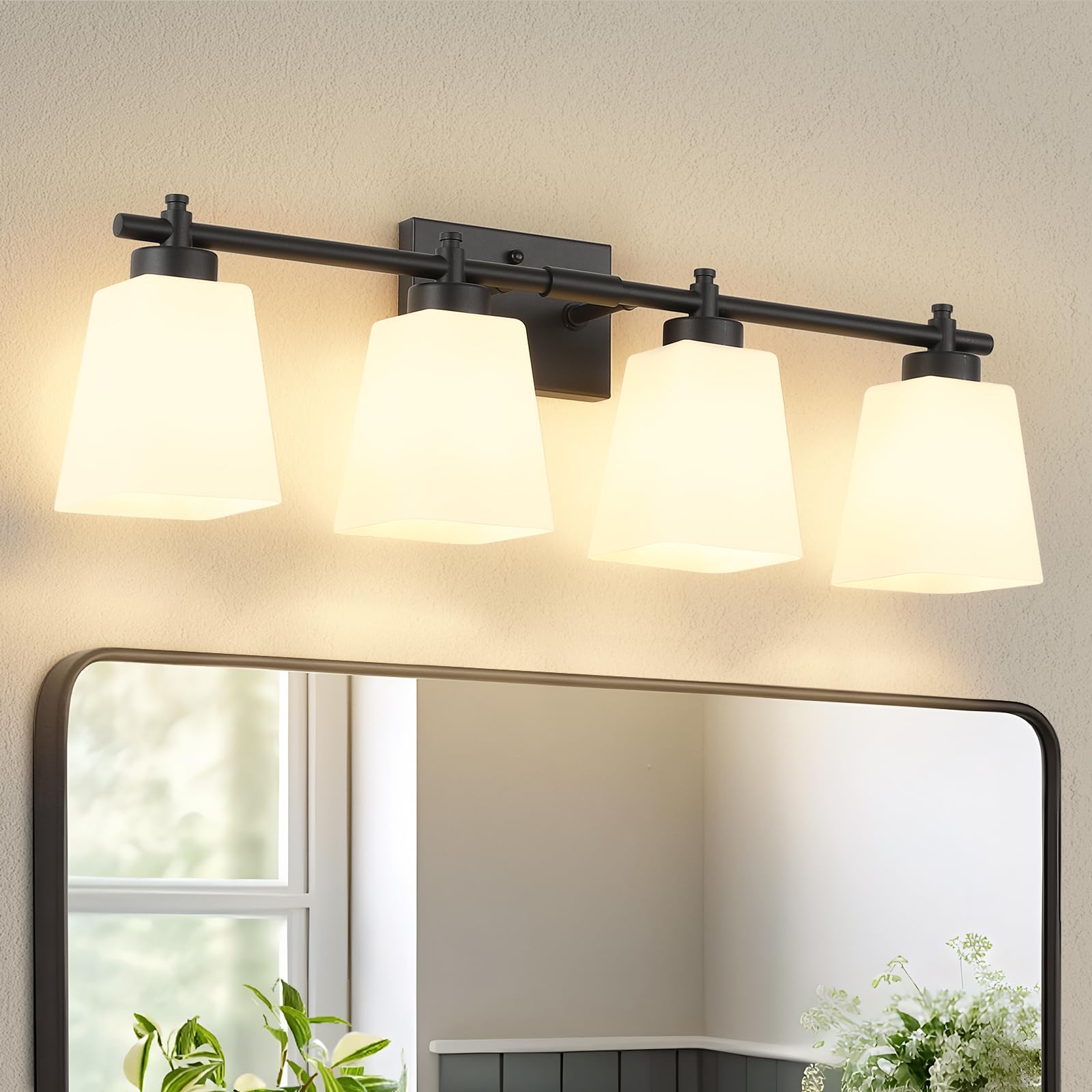3-Light Bathroom Light Fixtures, 20" Black Modern Vanity Lights with Glass Shade, Bathroom Wall Lamp for Mirror Kitchen Living Room Hallway Porch (Matte Black, 3-Light)