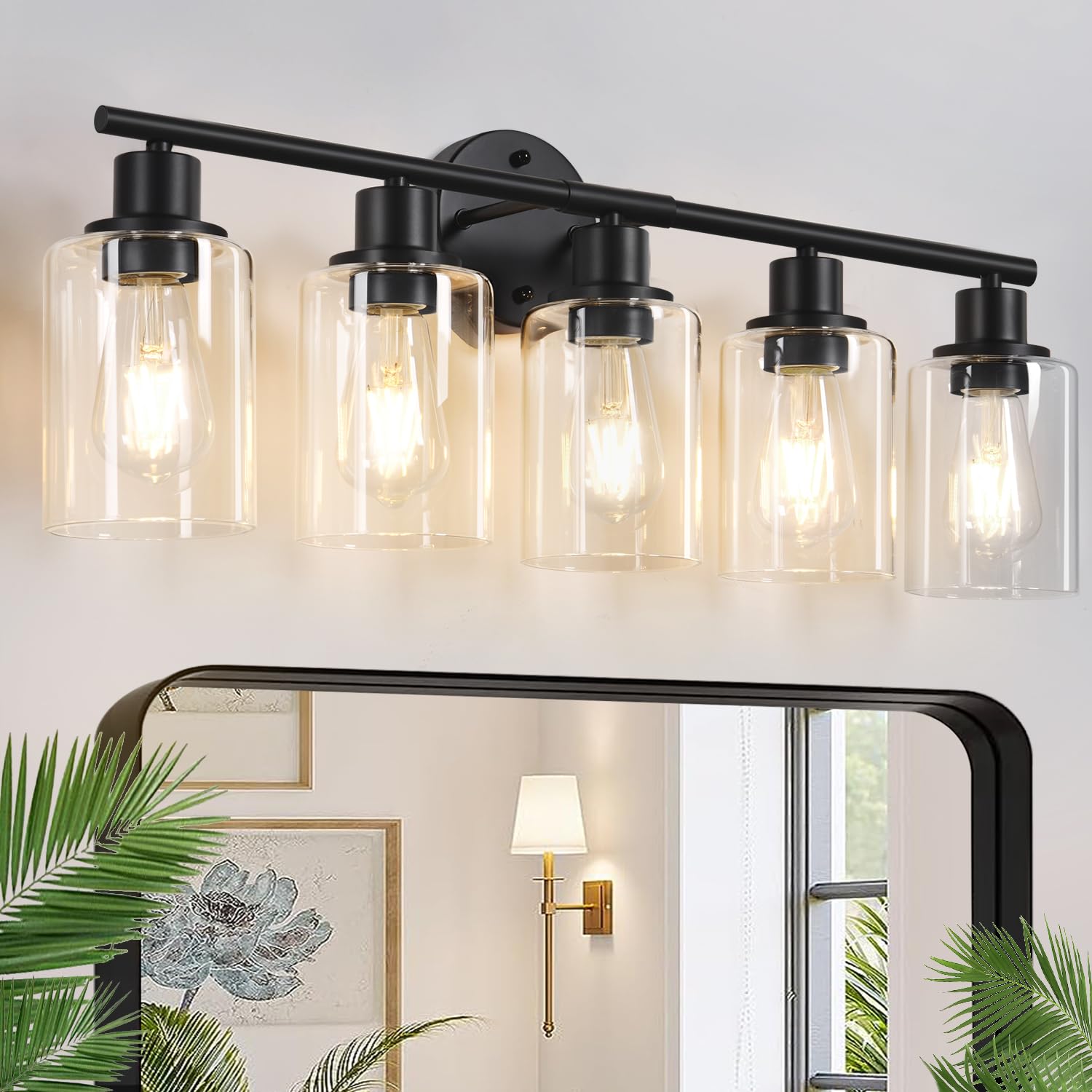 Zarbitta 3-Light Bathroom Light Fixtures, 17.23" Black Modern Vanity Lights with Clear Glass Shade, Bathroom Wall Lamp for Mirror Kitchen Living Room Hallway Cabinet Porch