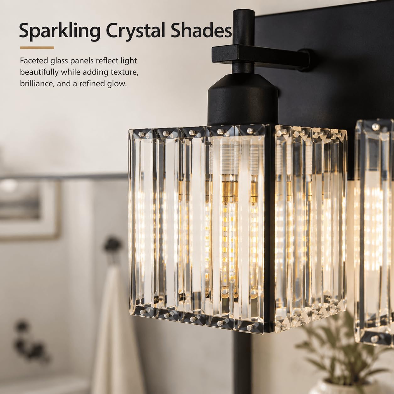 Modern Crystal Bathroom Vanity Lights, 3-Lights Matte Black Bathroom Light Fixtures Over Mirror,Wall Lamp for Living Room Hallway Cabinet