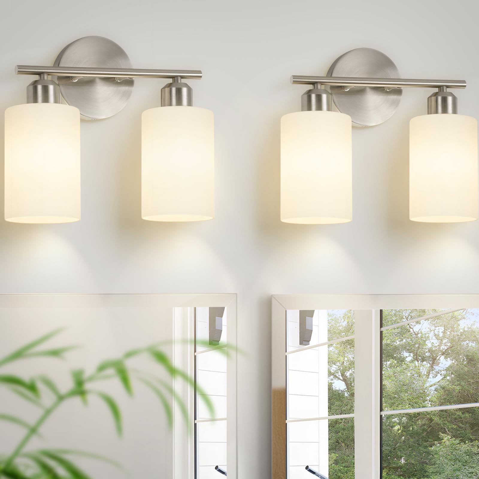 Modern Vanity Lights - Matte Black, Clear Glass Shade, Wall Sconce for Bathroom & Bedroom, 2 Pack