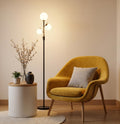 Fiqevs Mid Century Modern 3 Globe Tree Floor Lamp - Dimmable LED Standing Lamp with Bulbs, Warm Light for Living Room Bedroom Office - Antique Brass/Gold