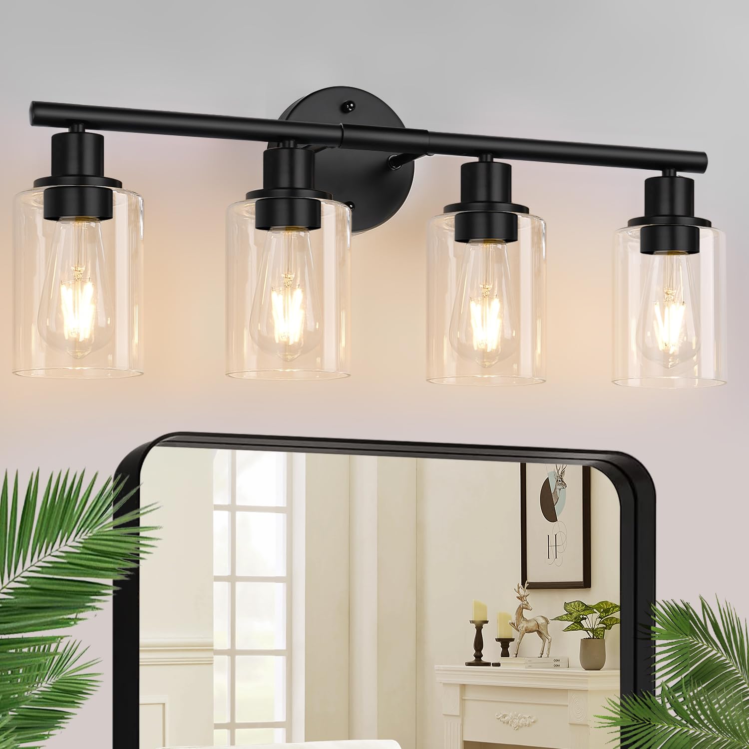Zarbitta 3-Light Bathroom Light Fixtures, 17.23" Black Modern Vanity Lights with Clear Glass Shade, Bathroom Wall Lamp for Mirror Kitchen Living Room Hallway Cabinet Porch