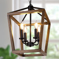 BrightHome Farmhouse Chandelier 4-Light, Black Pendant Light Fixture for Kitchen Island Dining Room, Lantern Industrial Lighting Ceiling Hanging with Metal Cage Adjustable Height for Entryway Foyer