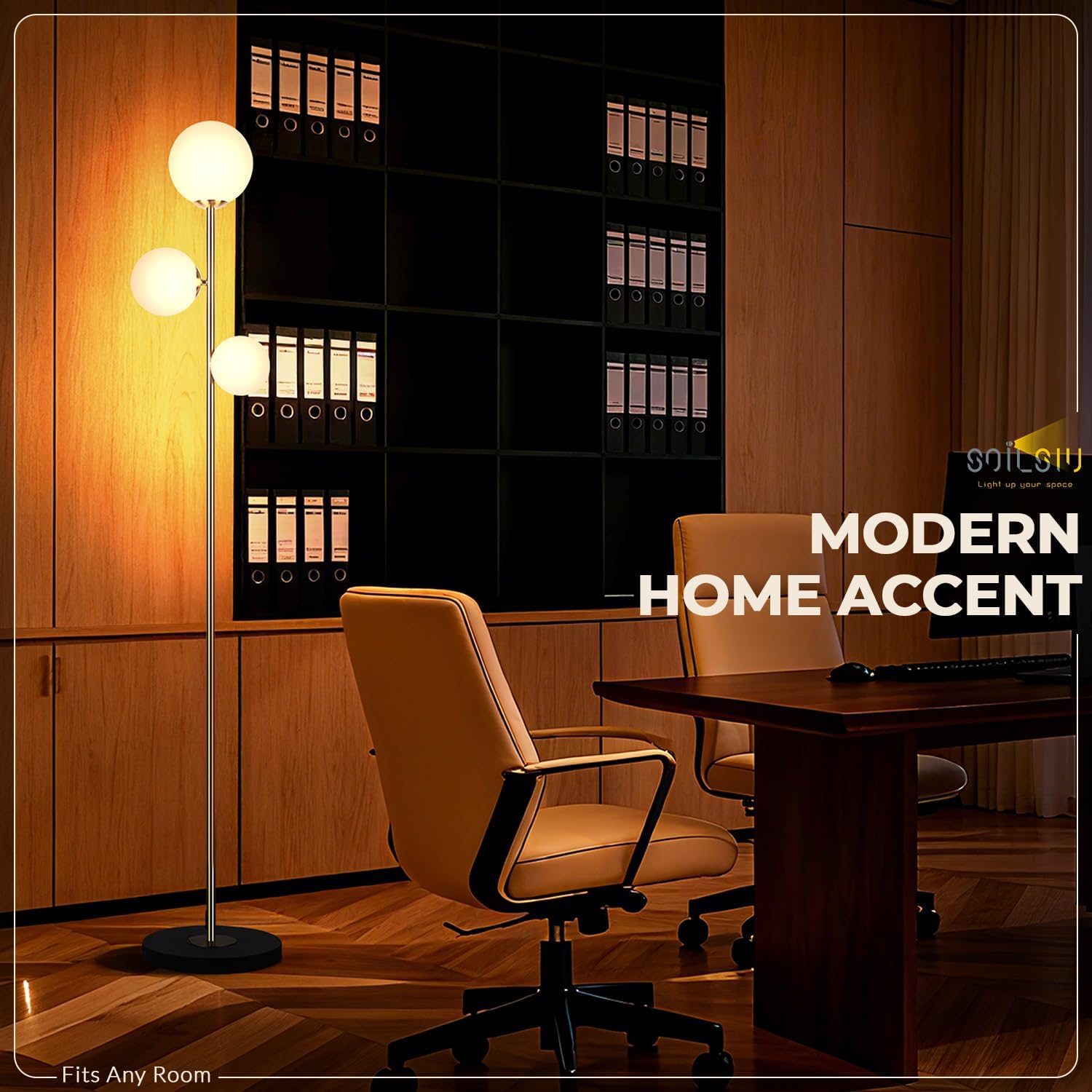 Gold 3-Globe Glass Floor Lamp, Modern LED Standing Lamp for Home