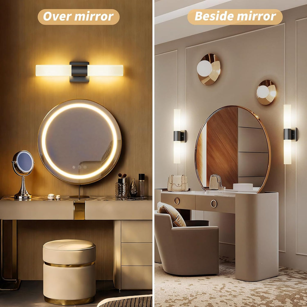 Kalium Bathroom Wall Sconce Fixture, 21 Inch Modern Vanity Lights with Frosted Glass Shade, Indoor Sconces Lighting Wall Decor Lamps for Bathrooms Living Room Stairs Bedroom (Black)